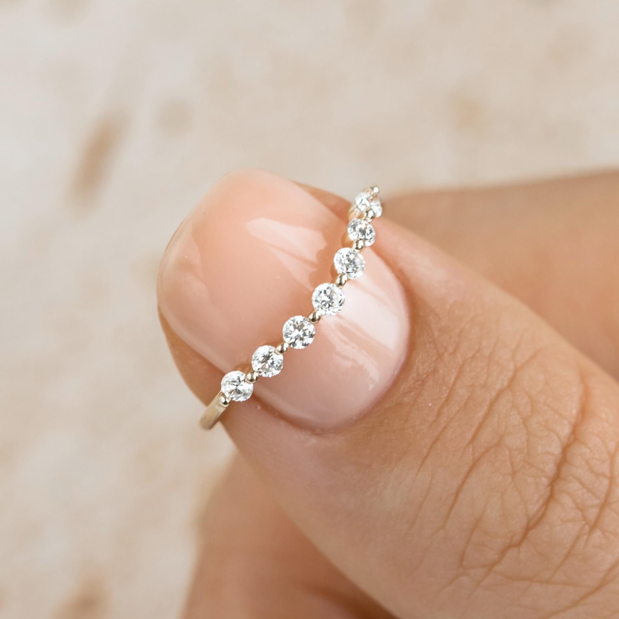14K Yellow Gold Curved Diamond Band Ring