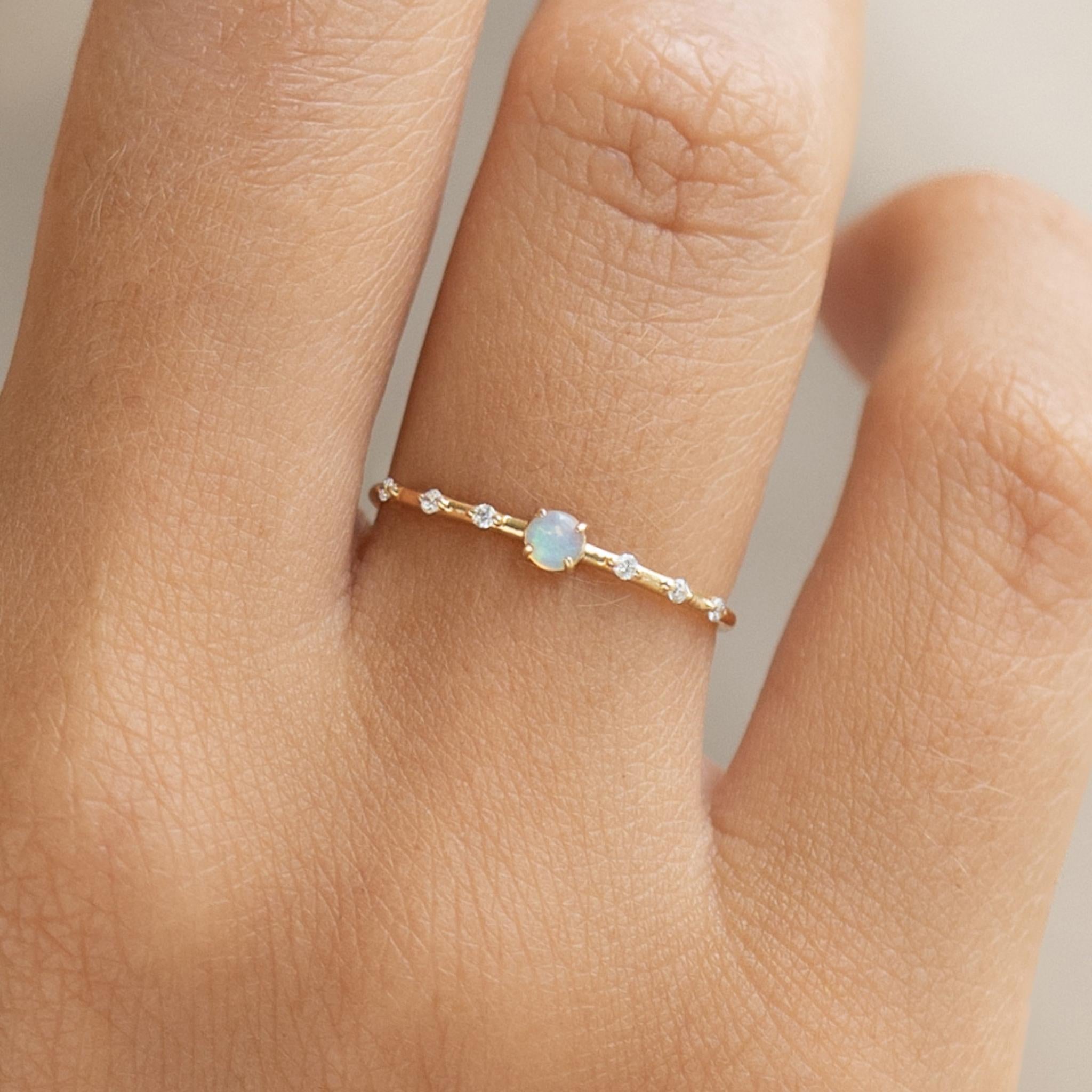 14K Gold Opal and Diamond Ring