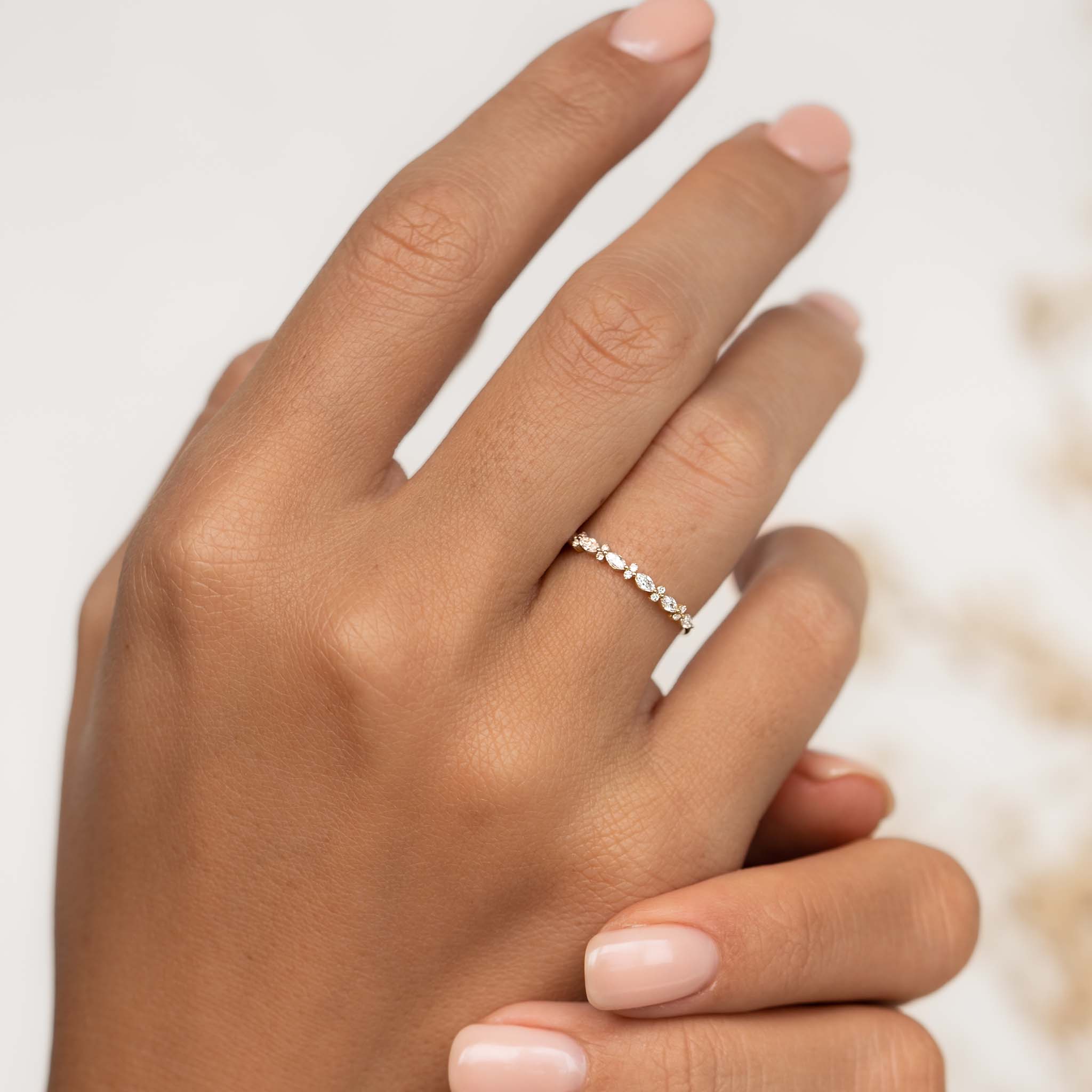 14K Gold Marquise and Round Diamond Ring