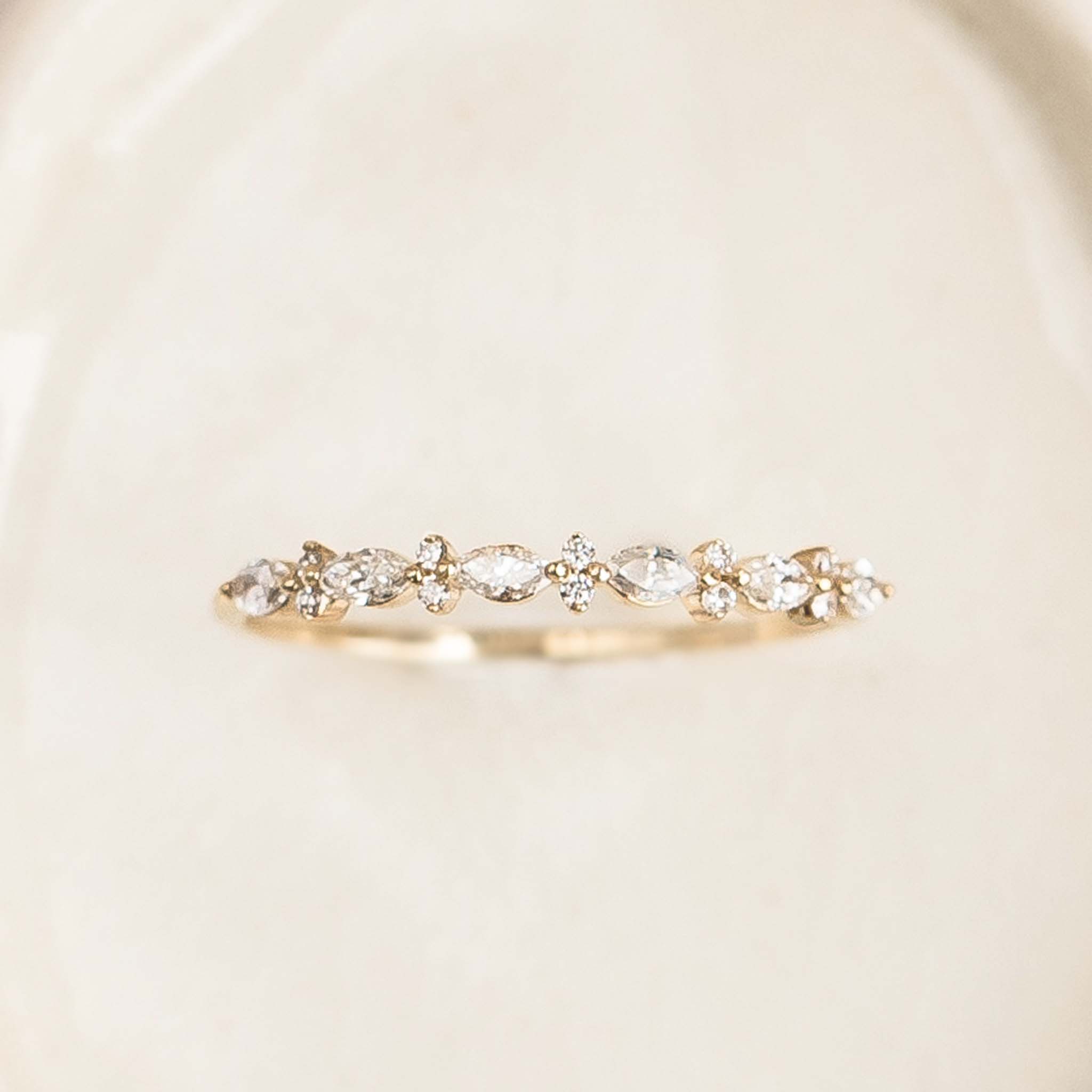 14K Gold Marquise and Round Diamond Ring