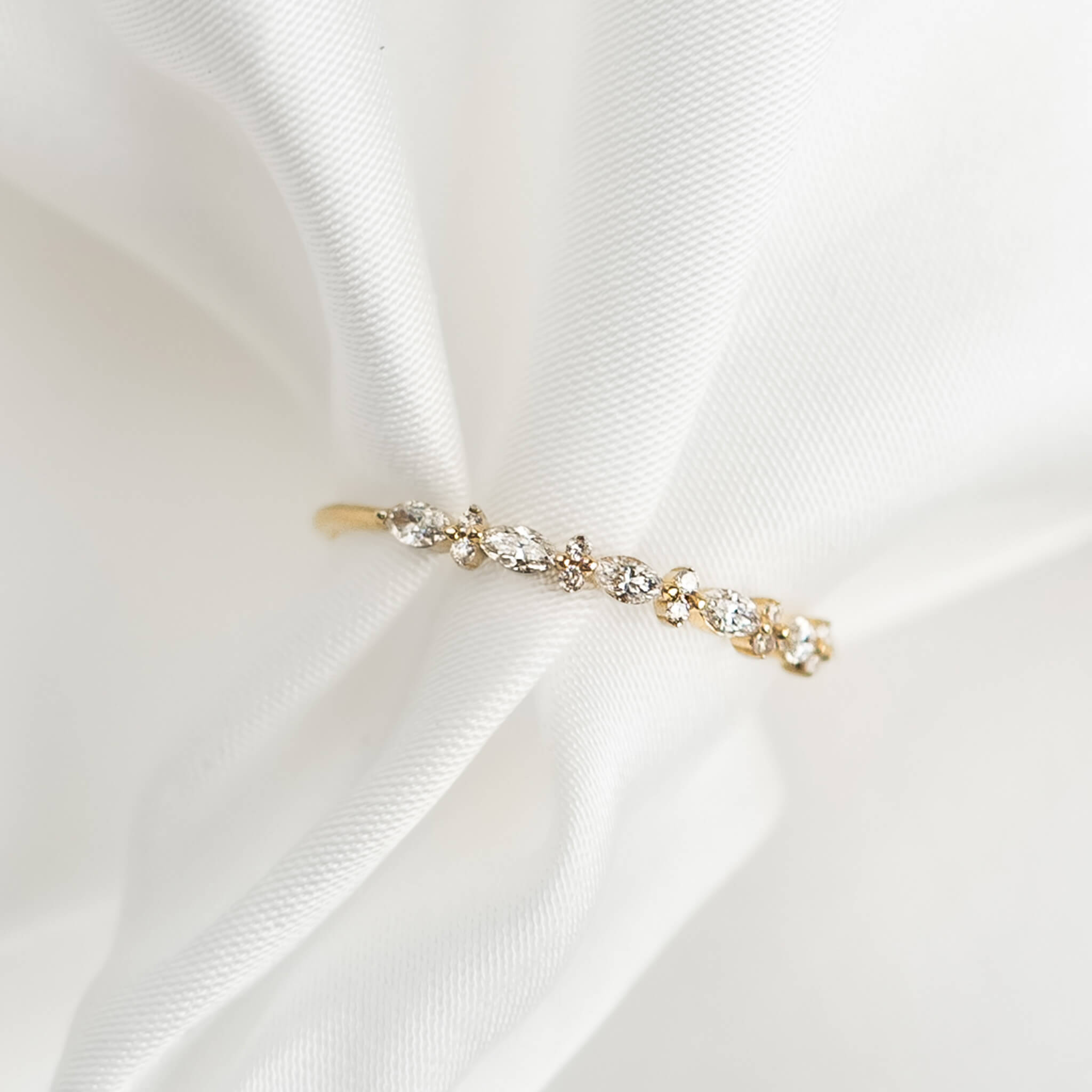 14K Gold Marquise and Round Diamond Ring
