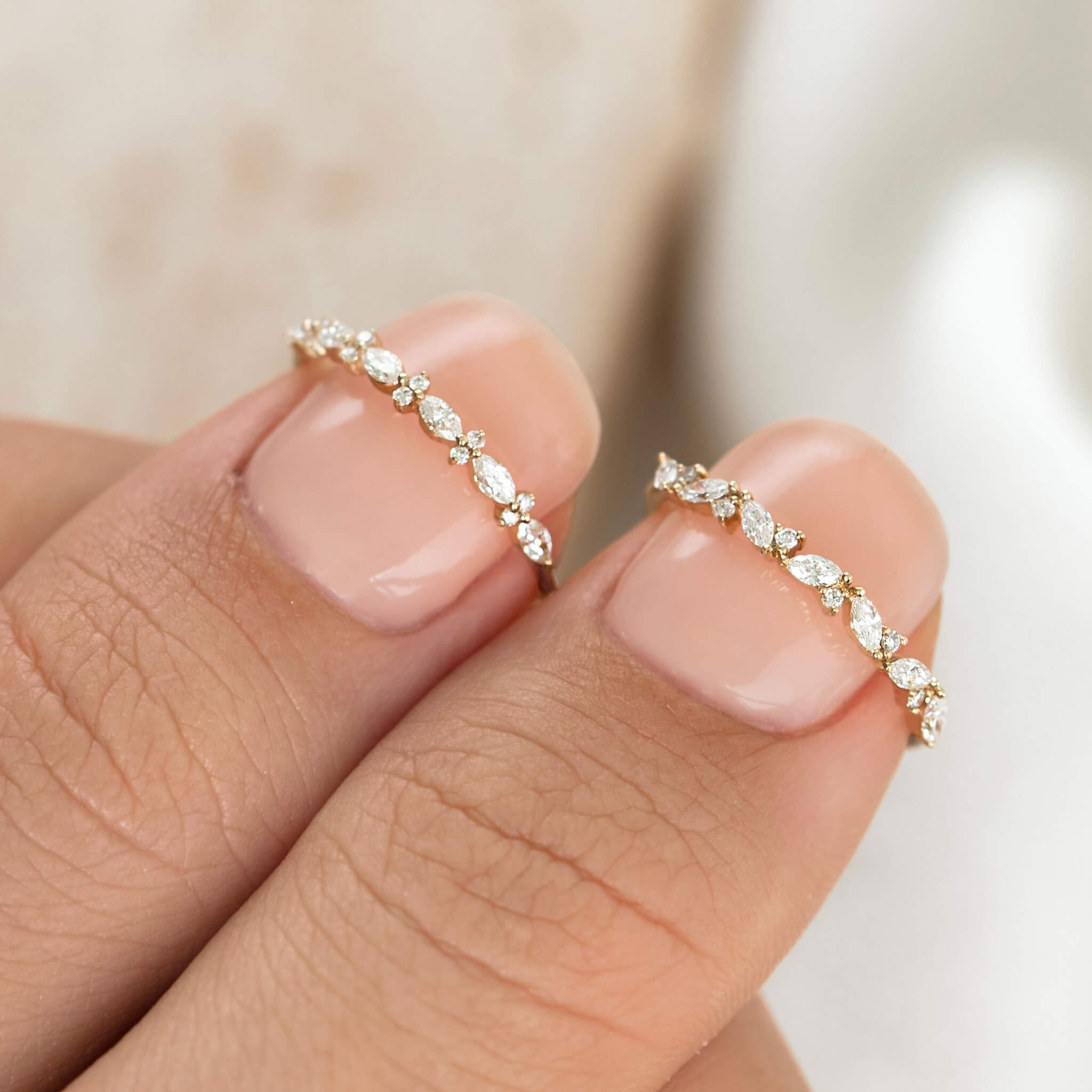14K Gold Marquise and Round Diamond Ring