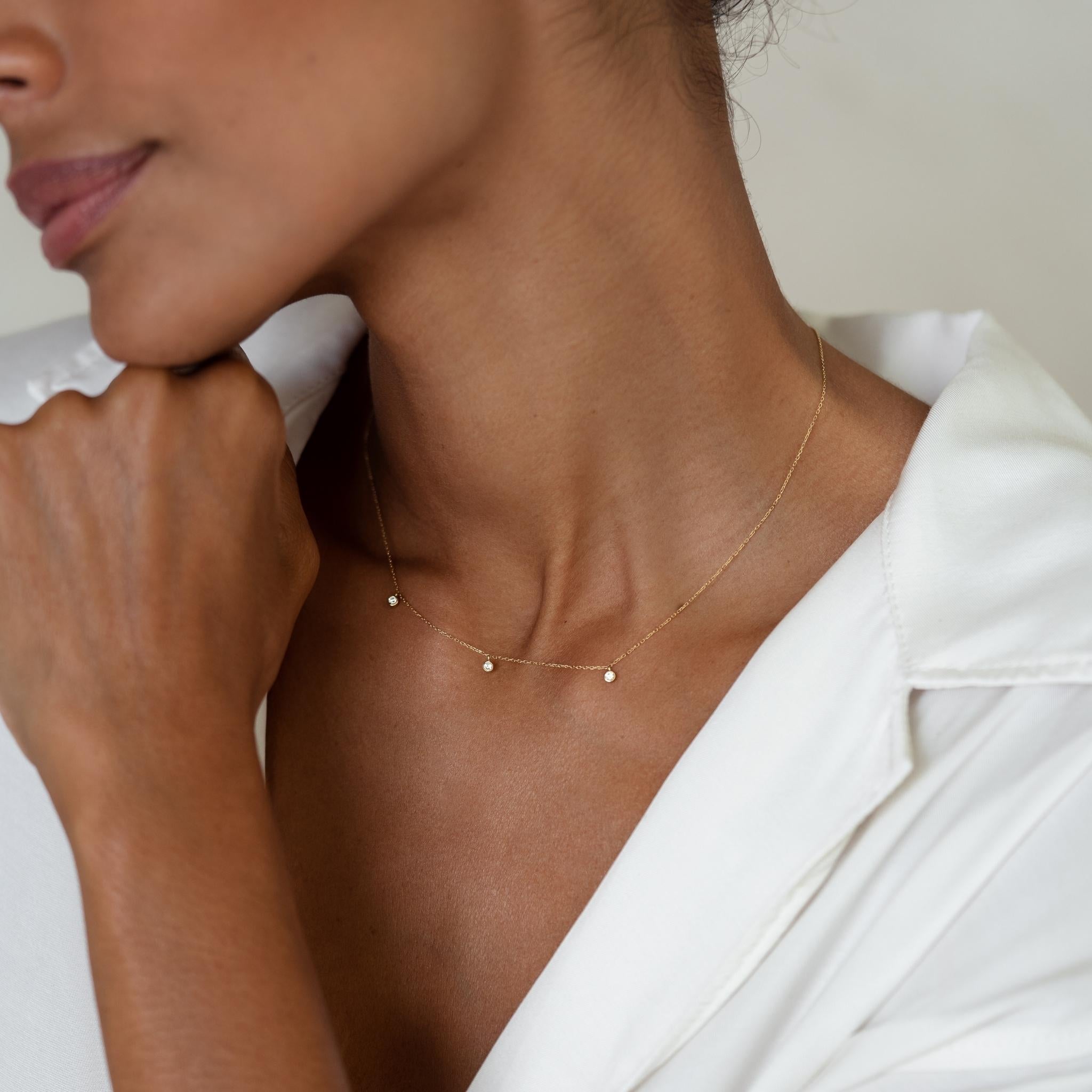 14K Gold Three-Diamond Necklace
