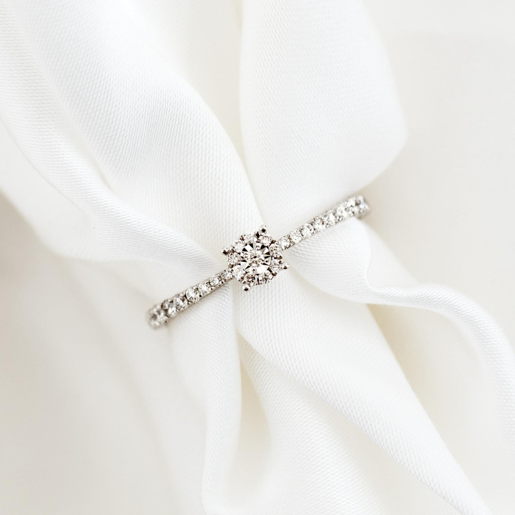 14K White Gold Round Diamond Pavé Cluster Ring