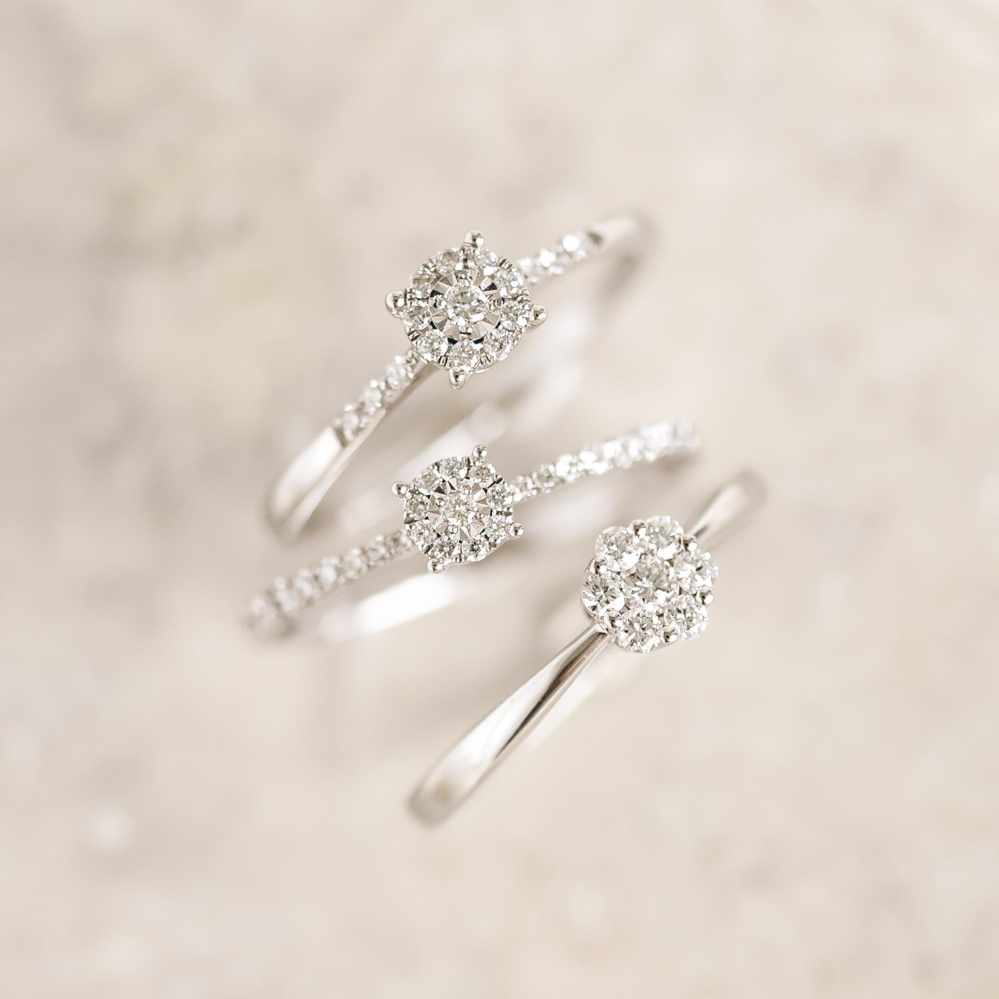 14K White Gold Round Diamond Pavé Cluster Ring