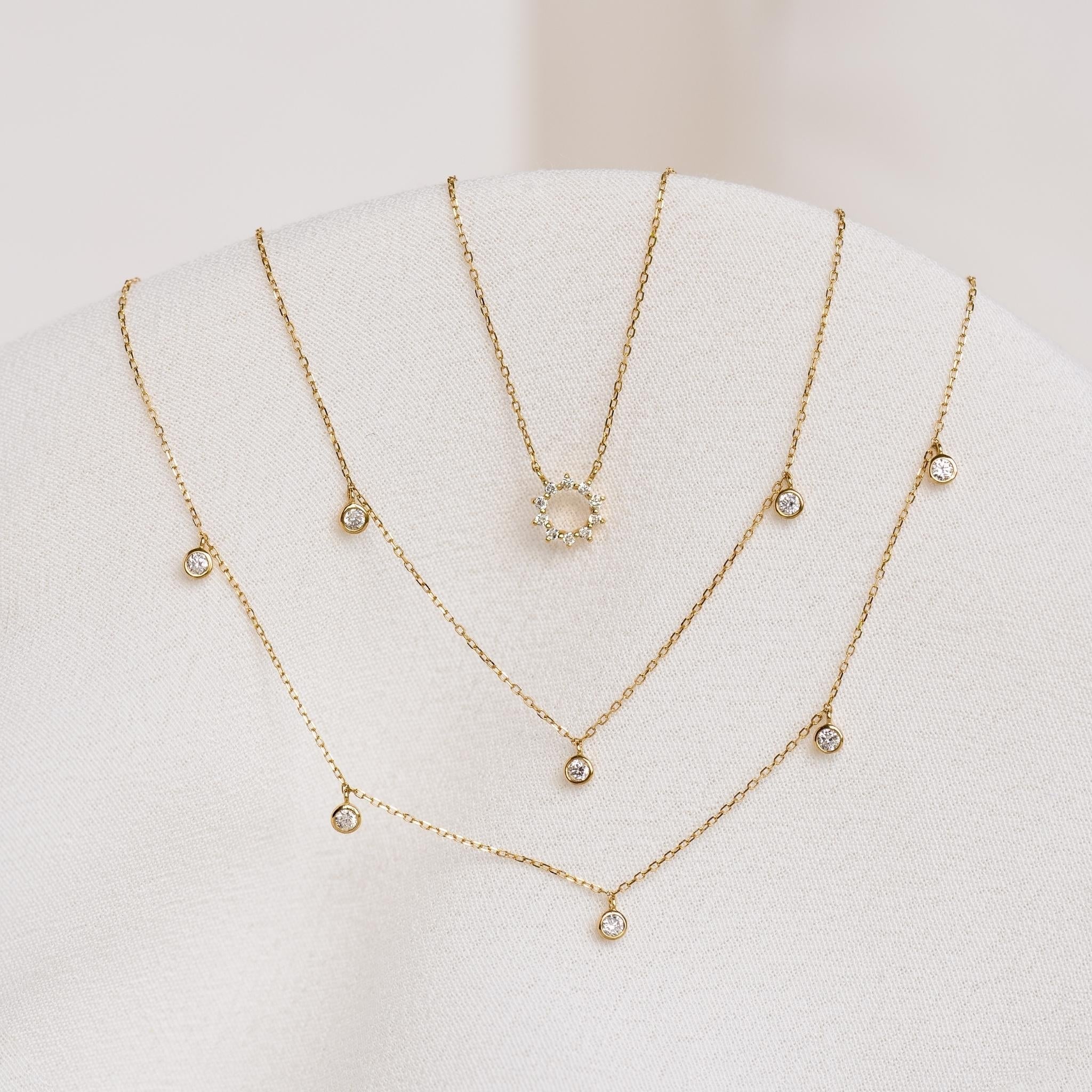 14K Gold Three-Diamond Necklace