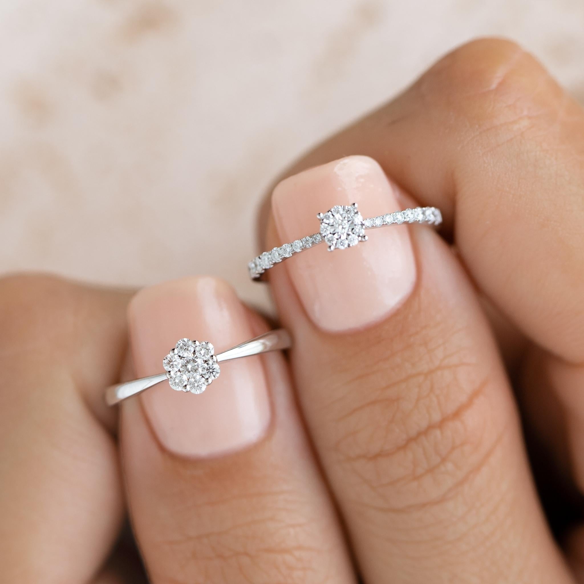 14K White Gold Round Diamond Cluster Tapered Band Ring