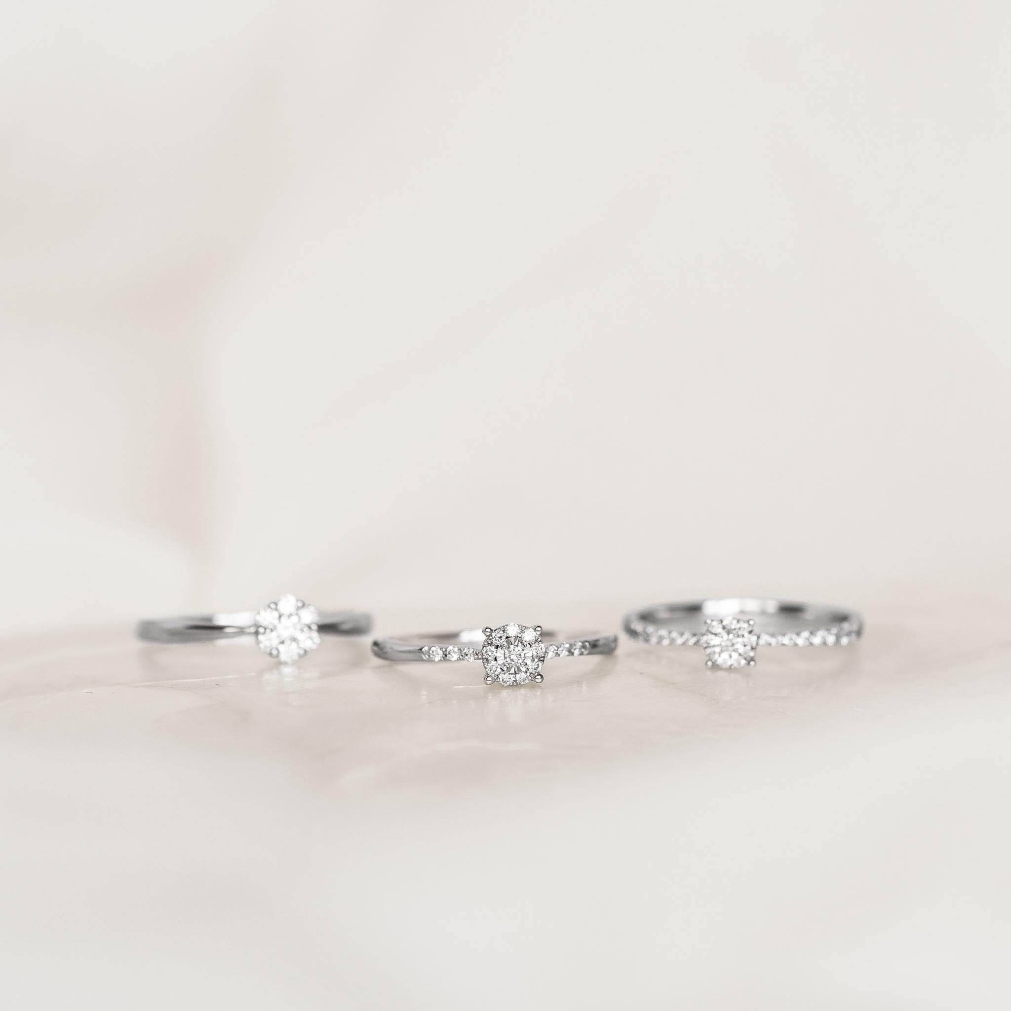 14K White Gold Round Diamond Cluster Tapered Band Ring