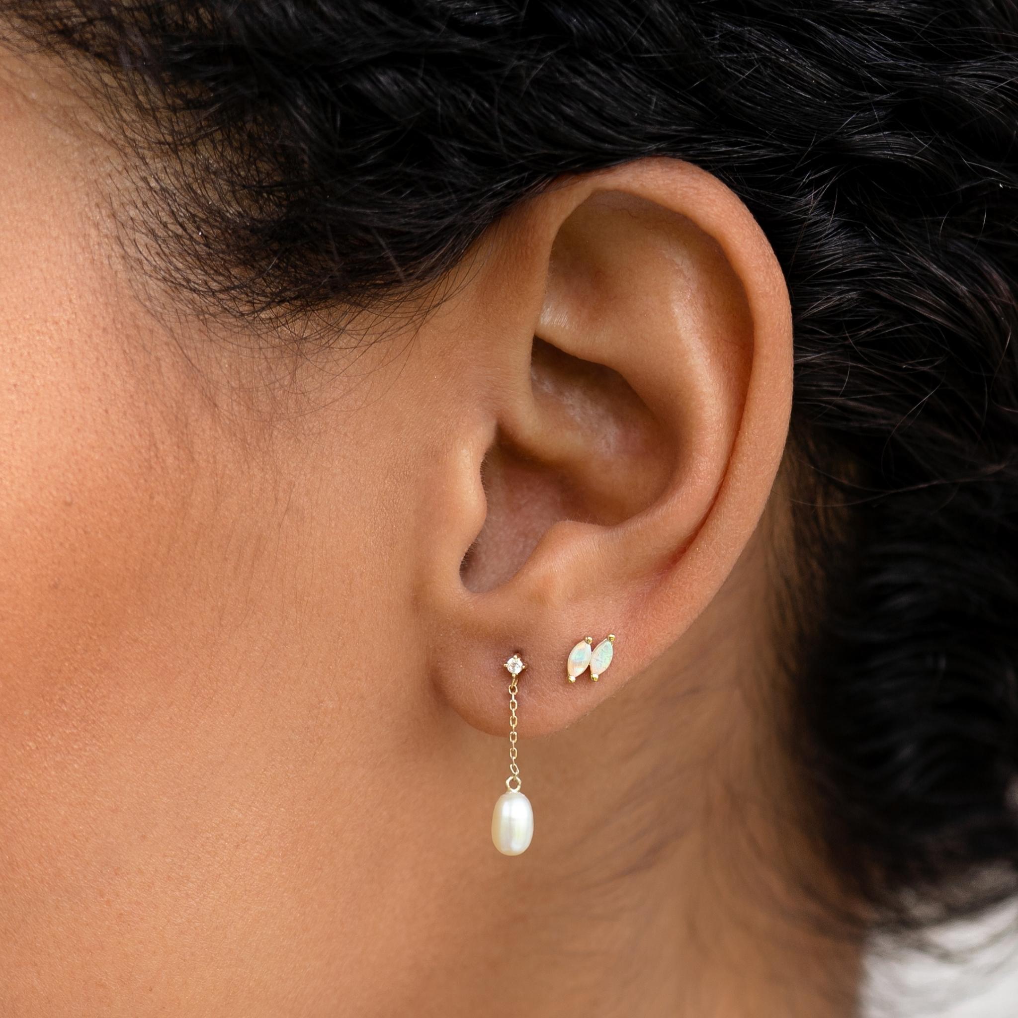 14K Gold Luminous Dewdrop Pearl & Sapphire Earrings