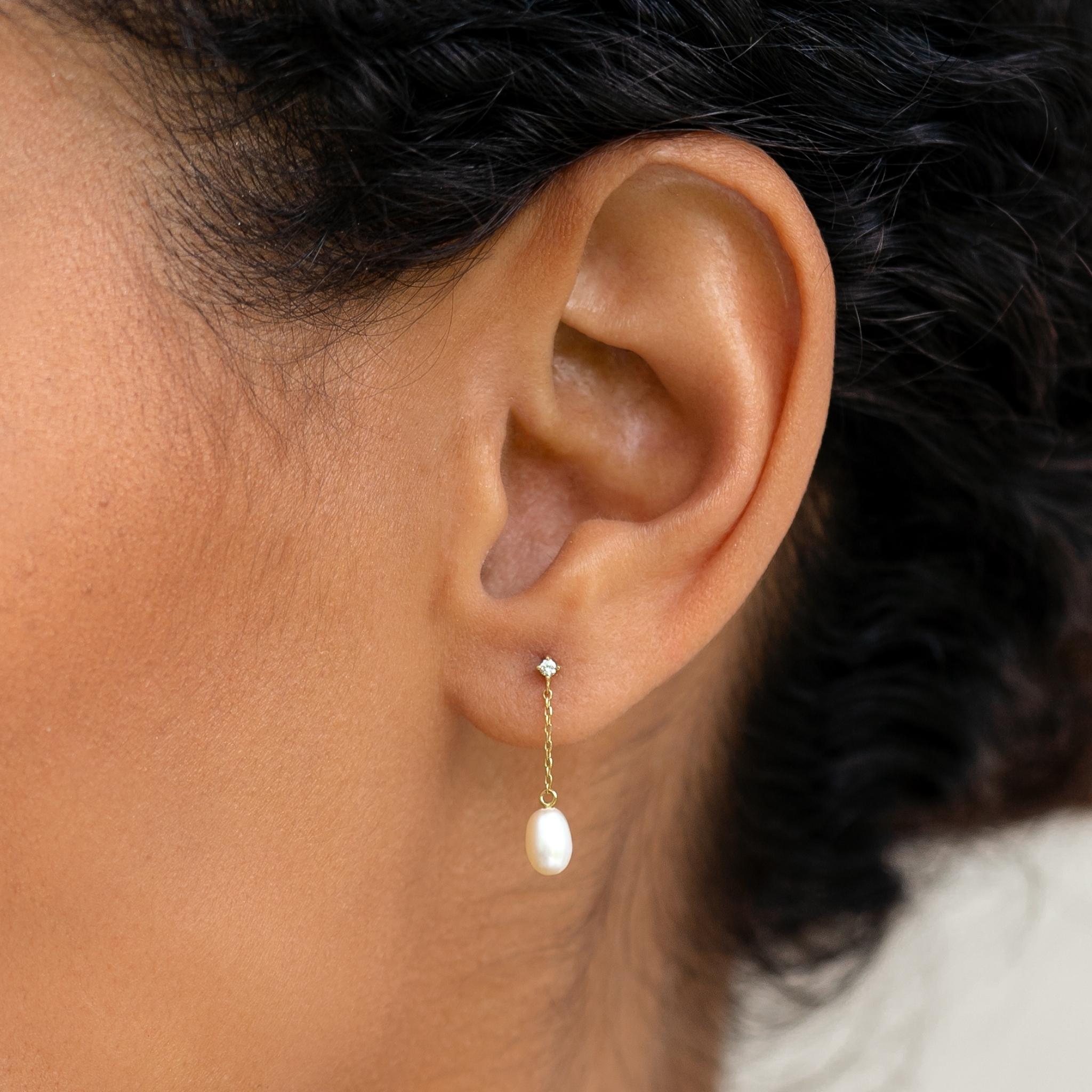 14K Gold Luminous Dewdrop Pearl & Sapphire Earrings