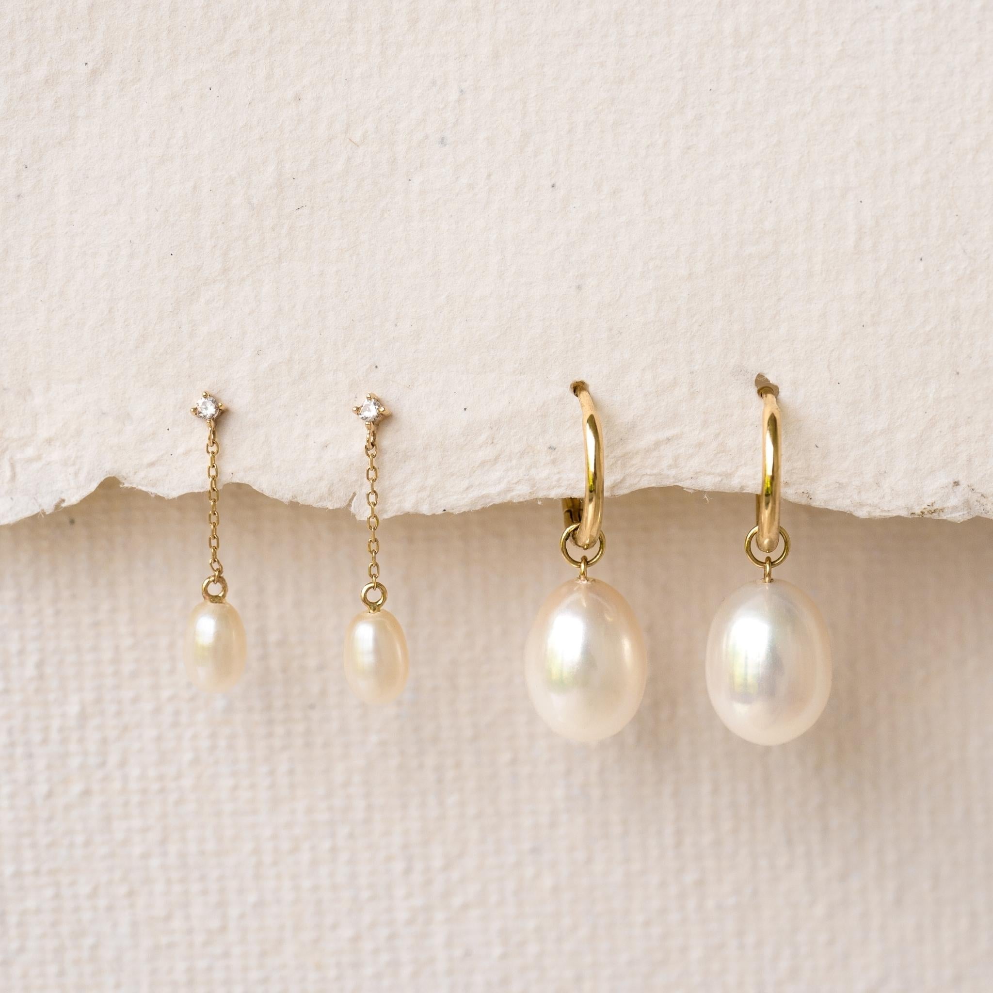 14K Gold Luminous Dewdrop Pearl & Sapphire Earrings