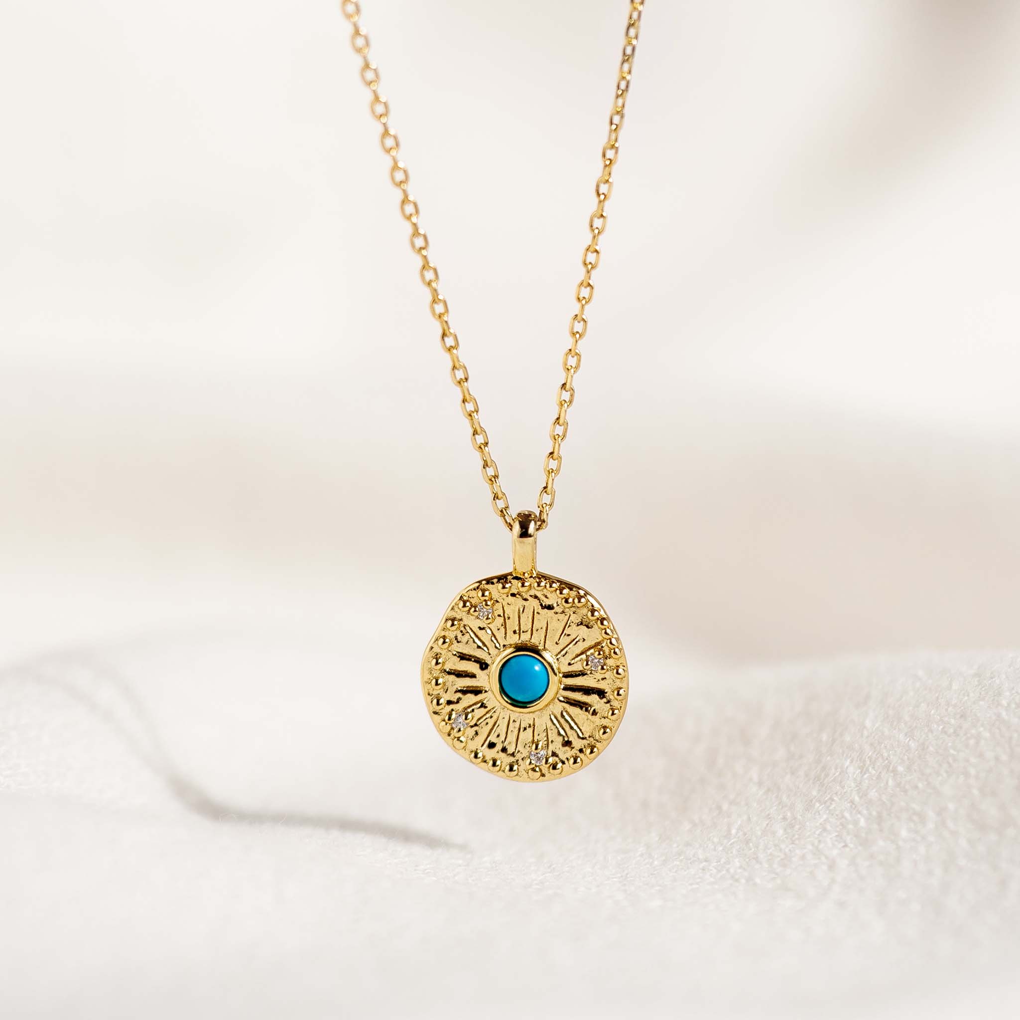 14K Gold Turquoise Coin Pendant Necklace