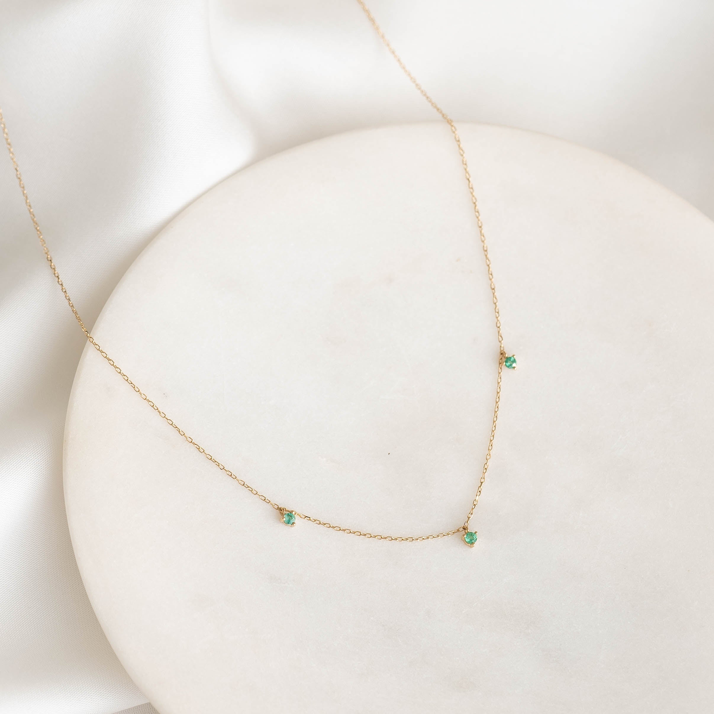14K Gold Emerald Trio Necklace