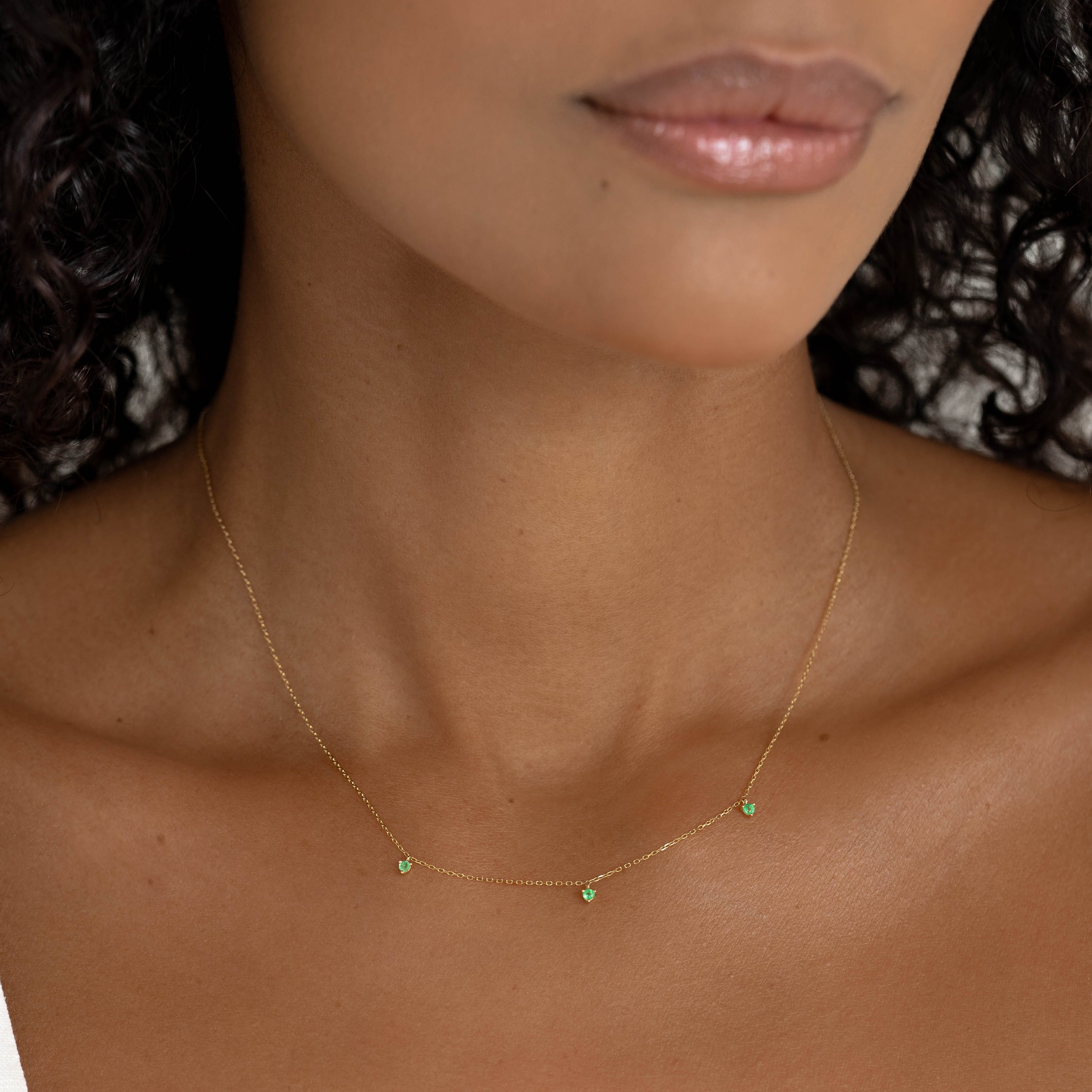 14K Gold Emerald Trio Necklace