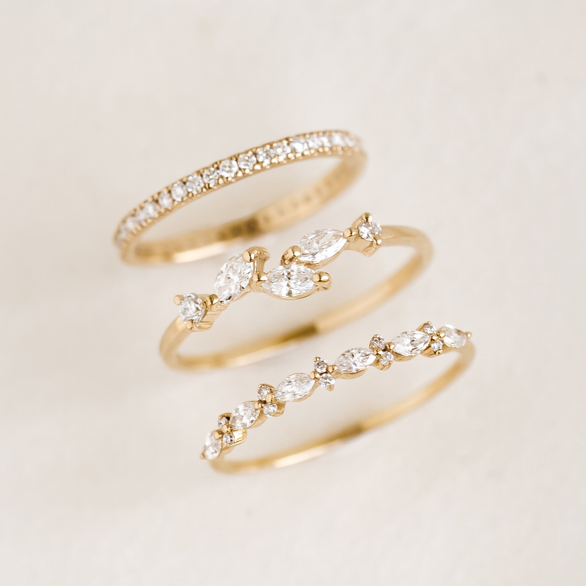 14K Gold Marquise and Round Diamond Ring