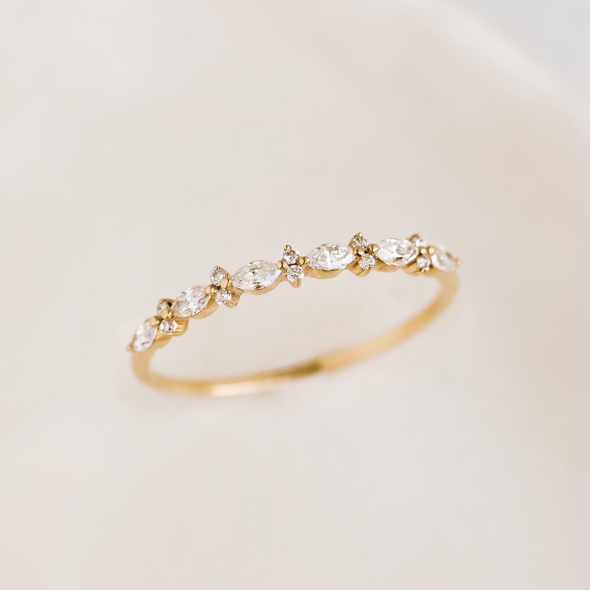 14K Gold Marquise and Round Diamond Ring