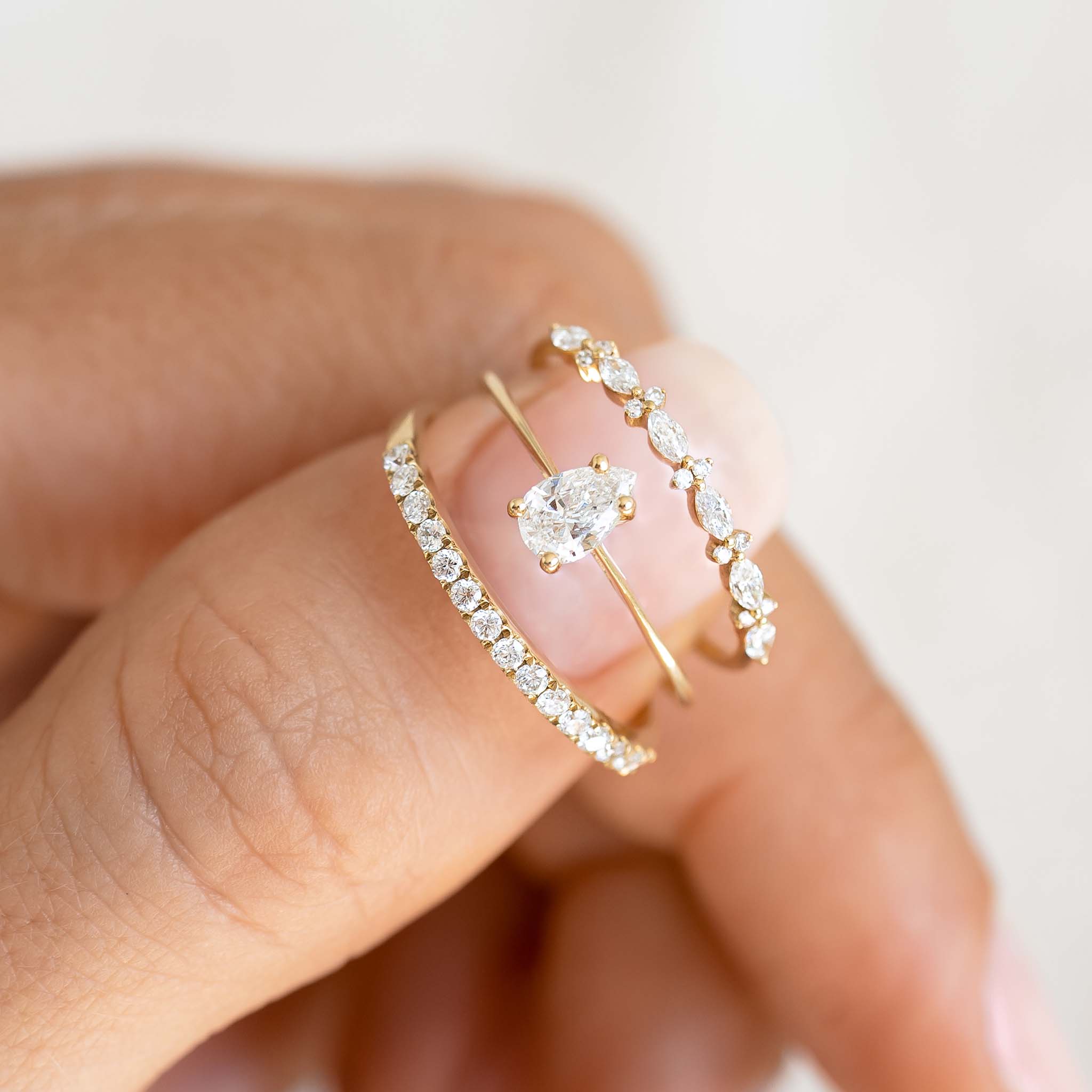 14K Gold Marquise and Round Diamond Ring