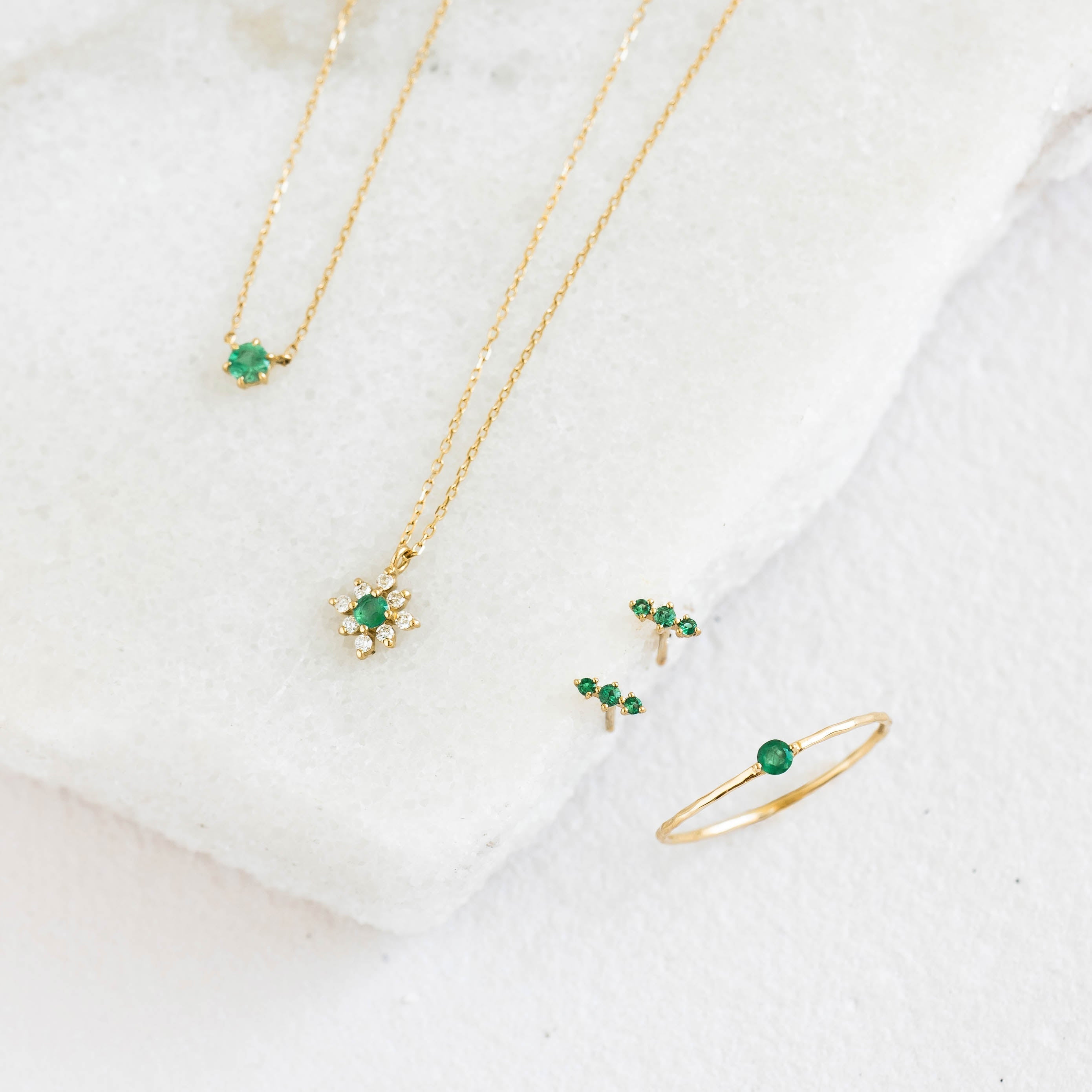 14K Gold Organically Shaped Emerald Ring