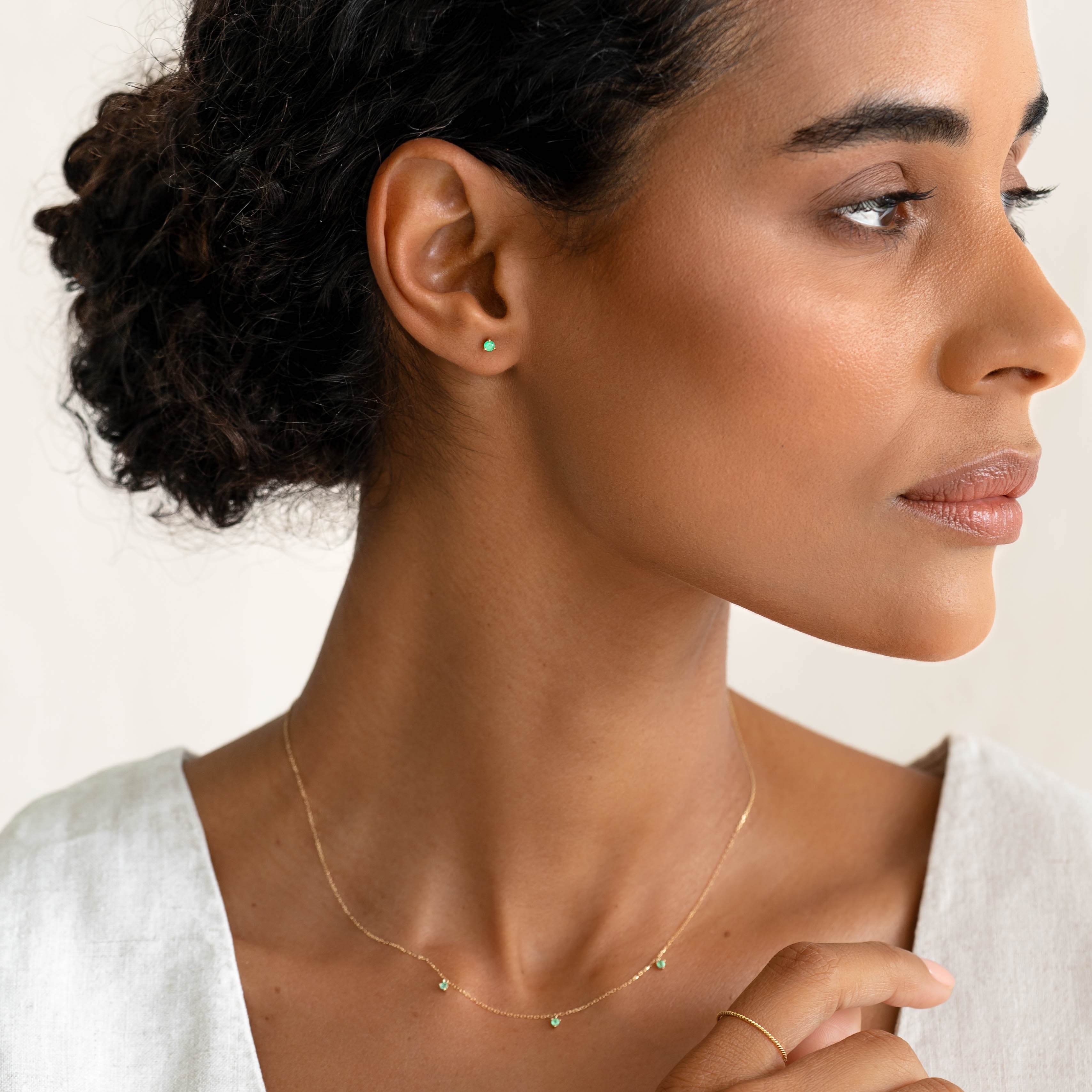 14K Gold Emerald Trio Necklace