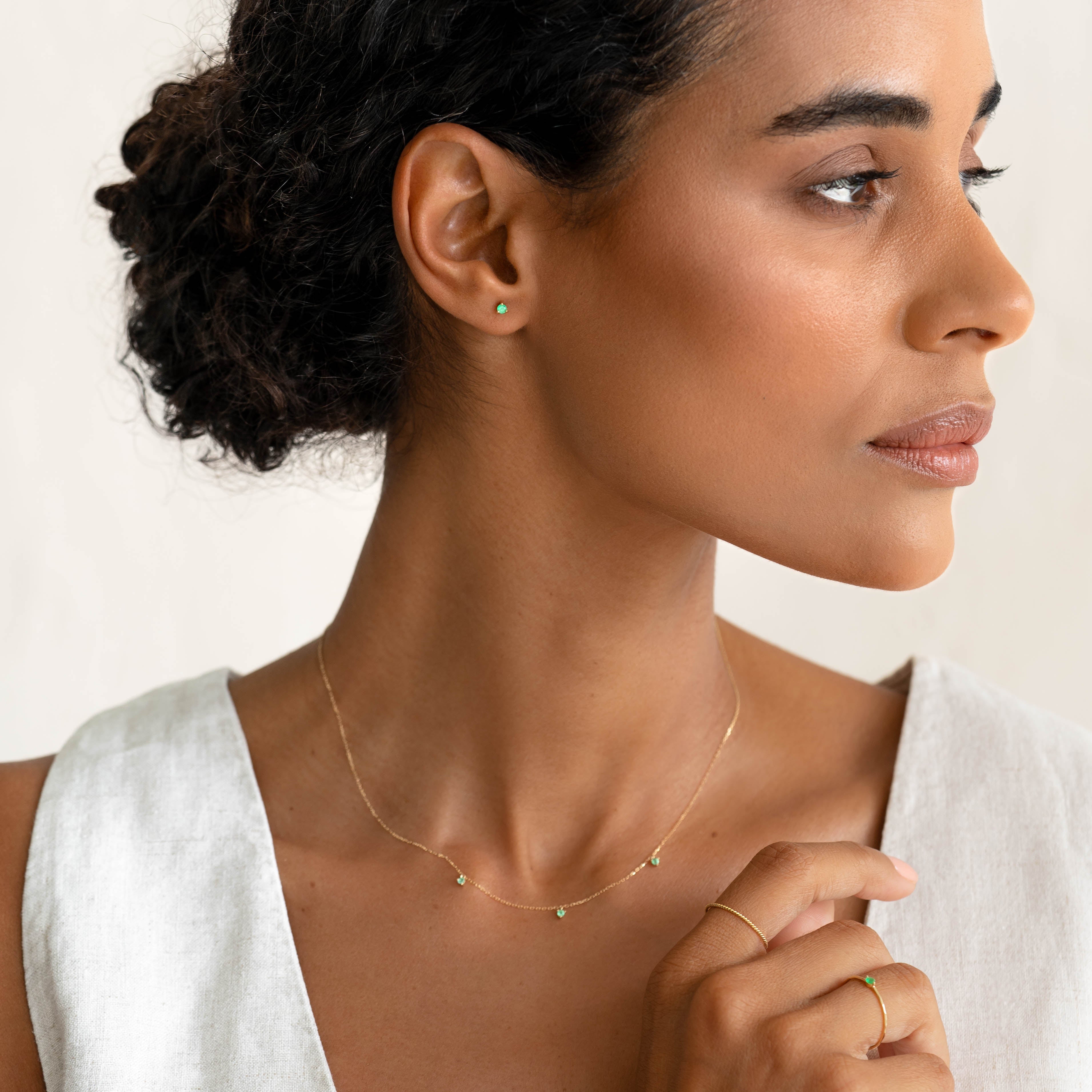 14K Gold Emerald Trio Necklace