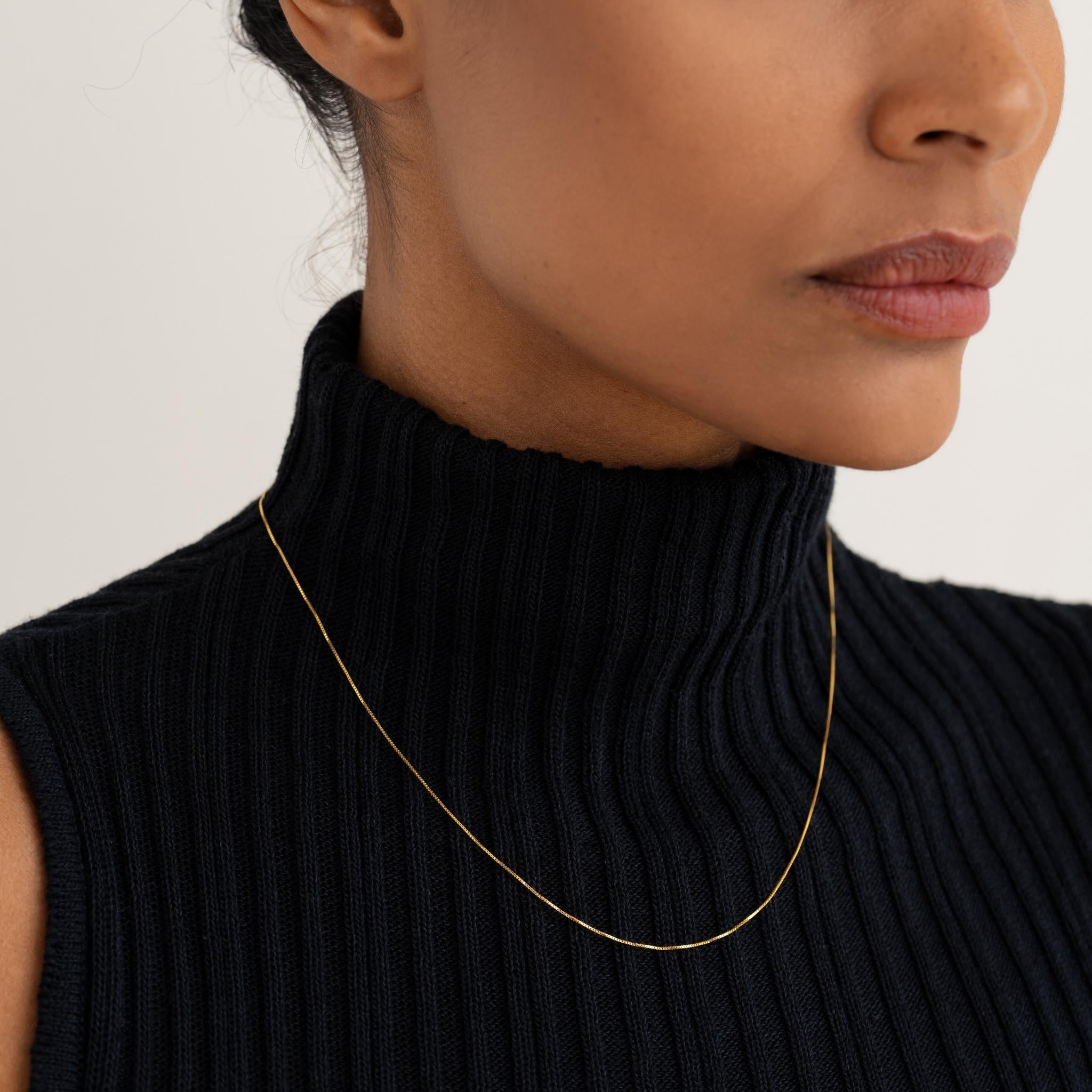 14K Gold Square Box Chain Necklace
