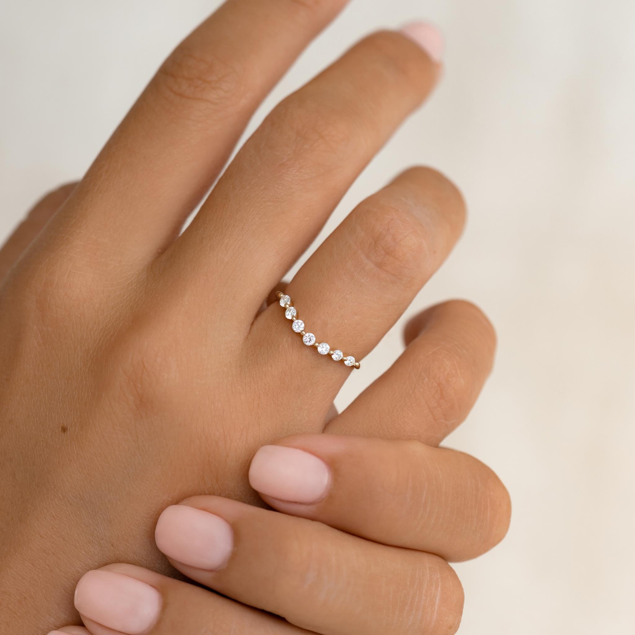 14K Yellow Gold Curved Diamond Band Ring