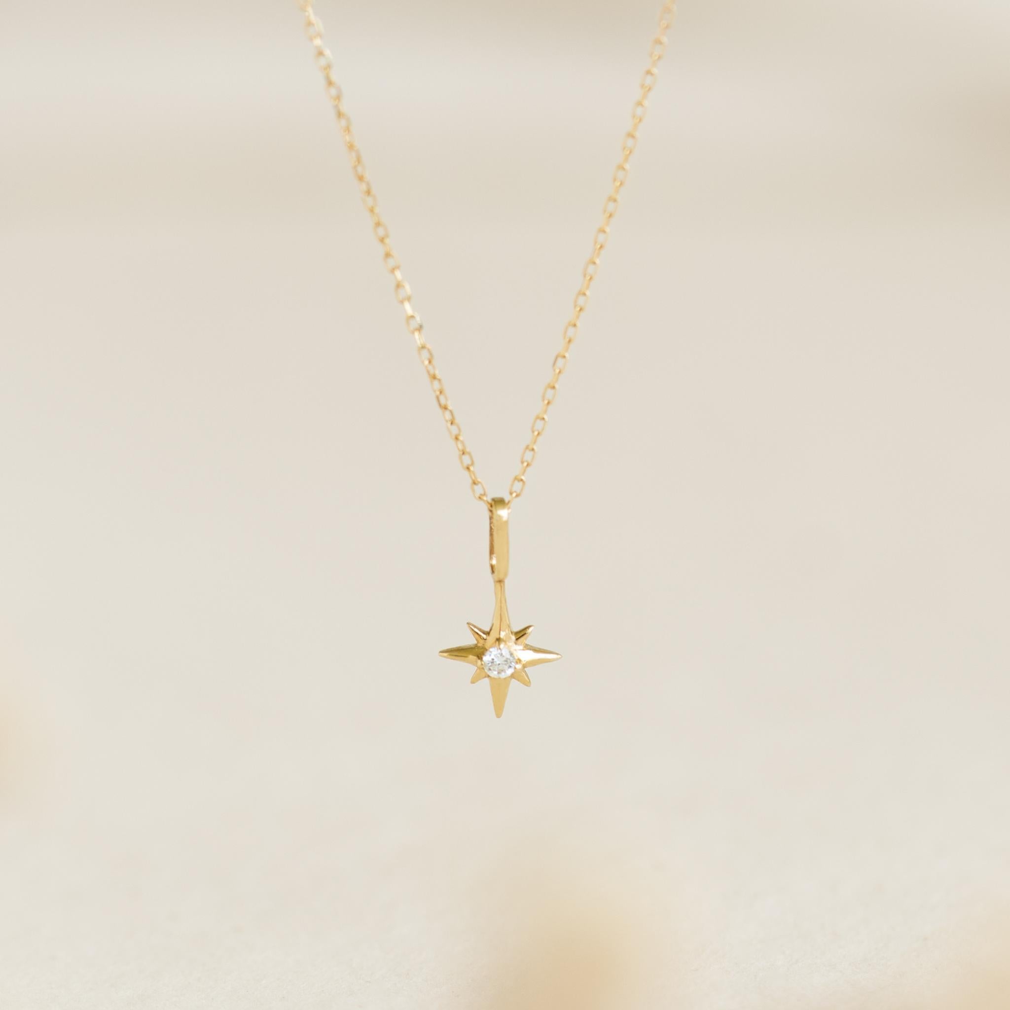 14K Gold North Star Diamond Pendant