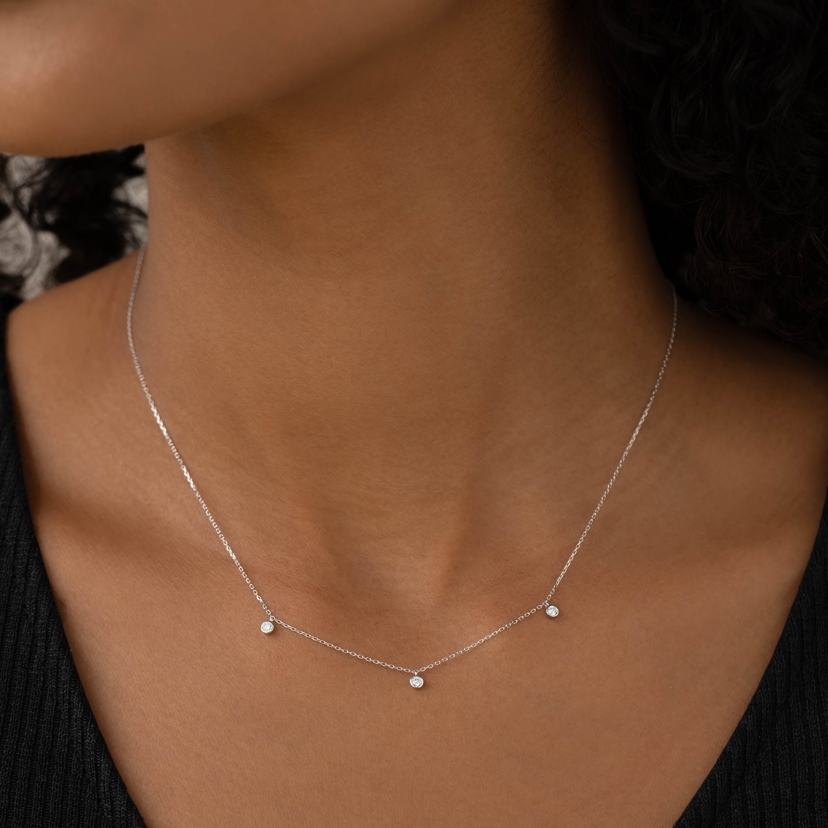 14K White Gold Three-Diamond Necklace