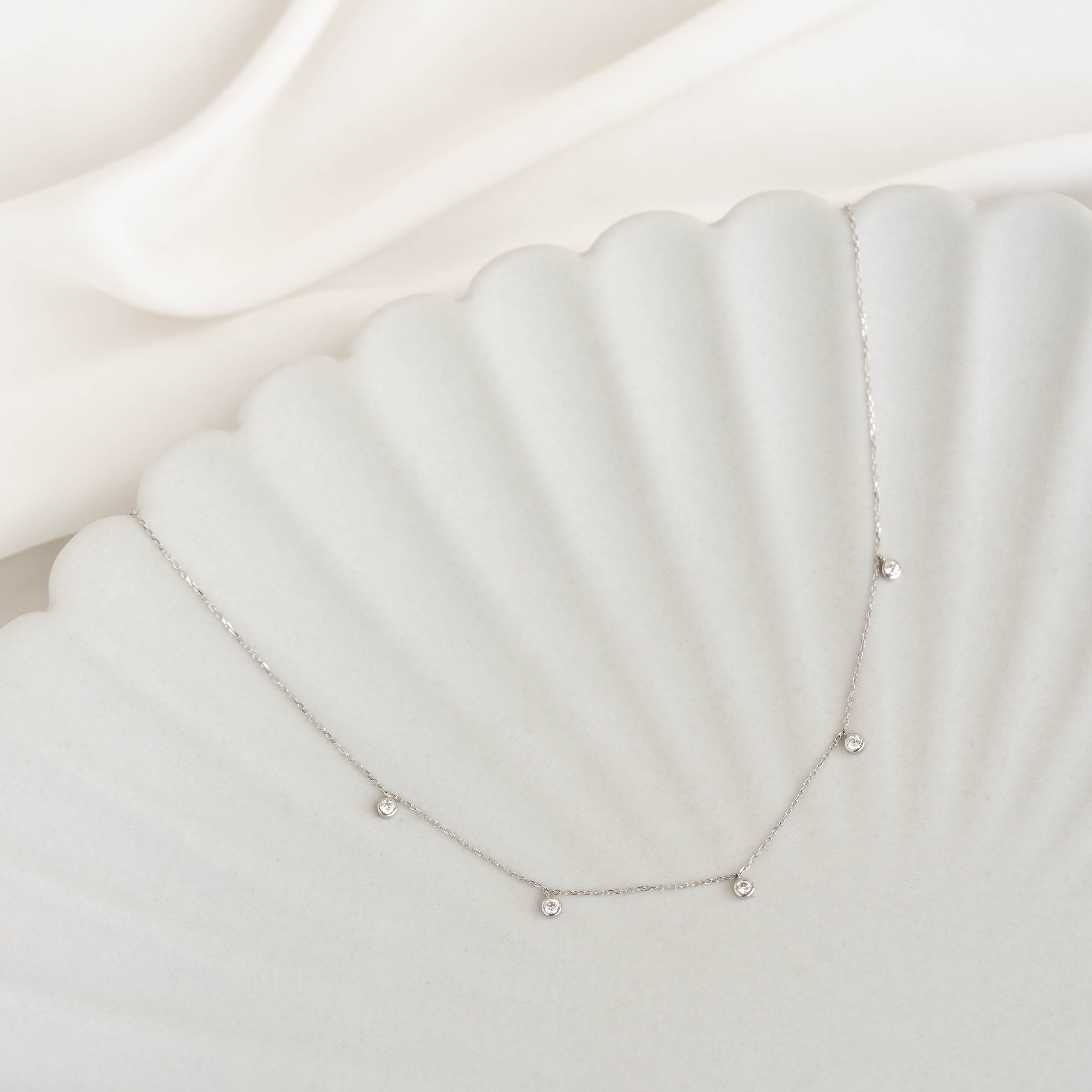 14K White Gold Five-Diamond Necklace