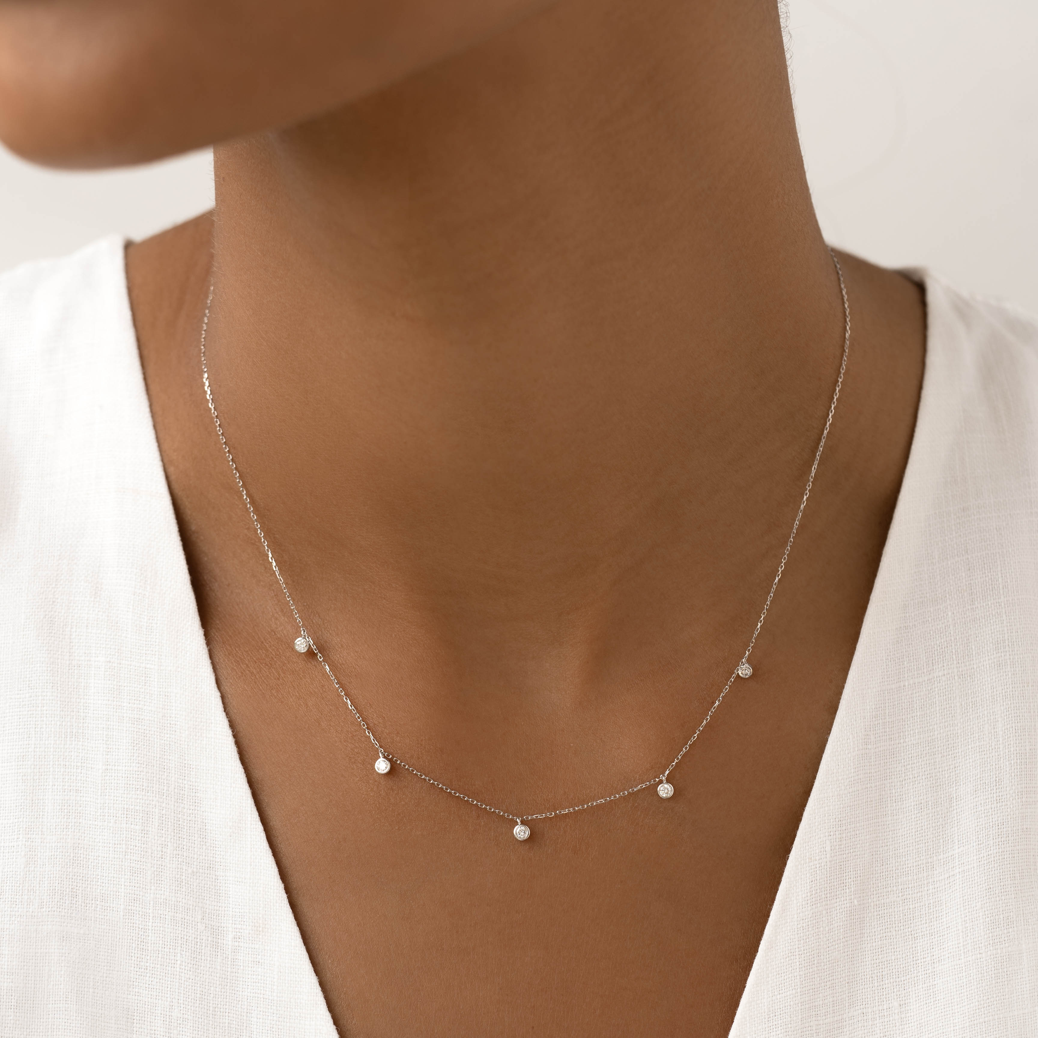 14K White Gold Five-Diamond Necklace