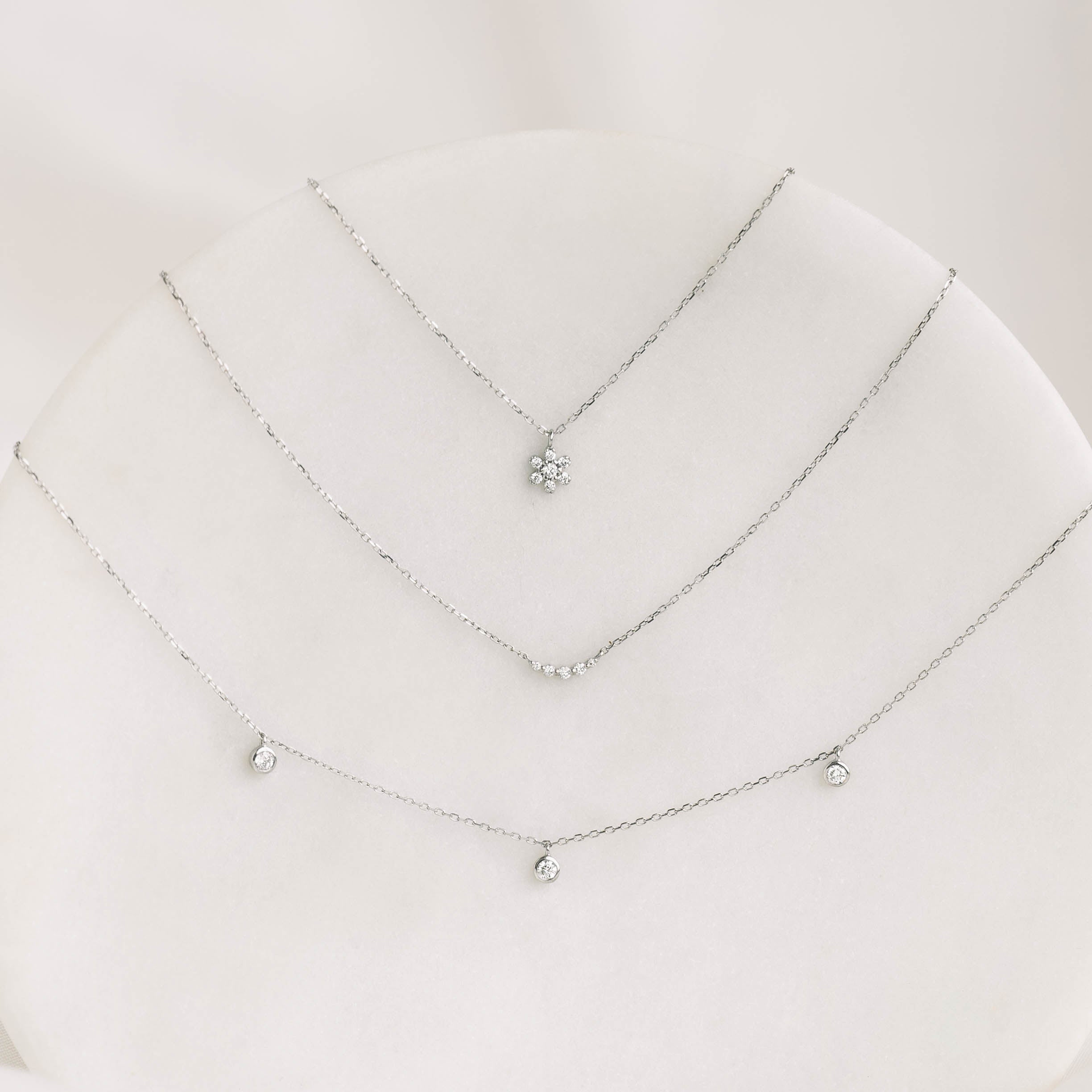 14K White Gold Floral Diamond Pendant Necklace