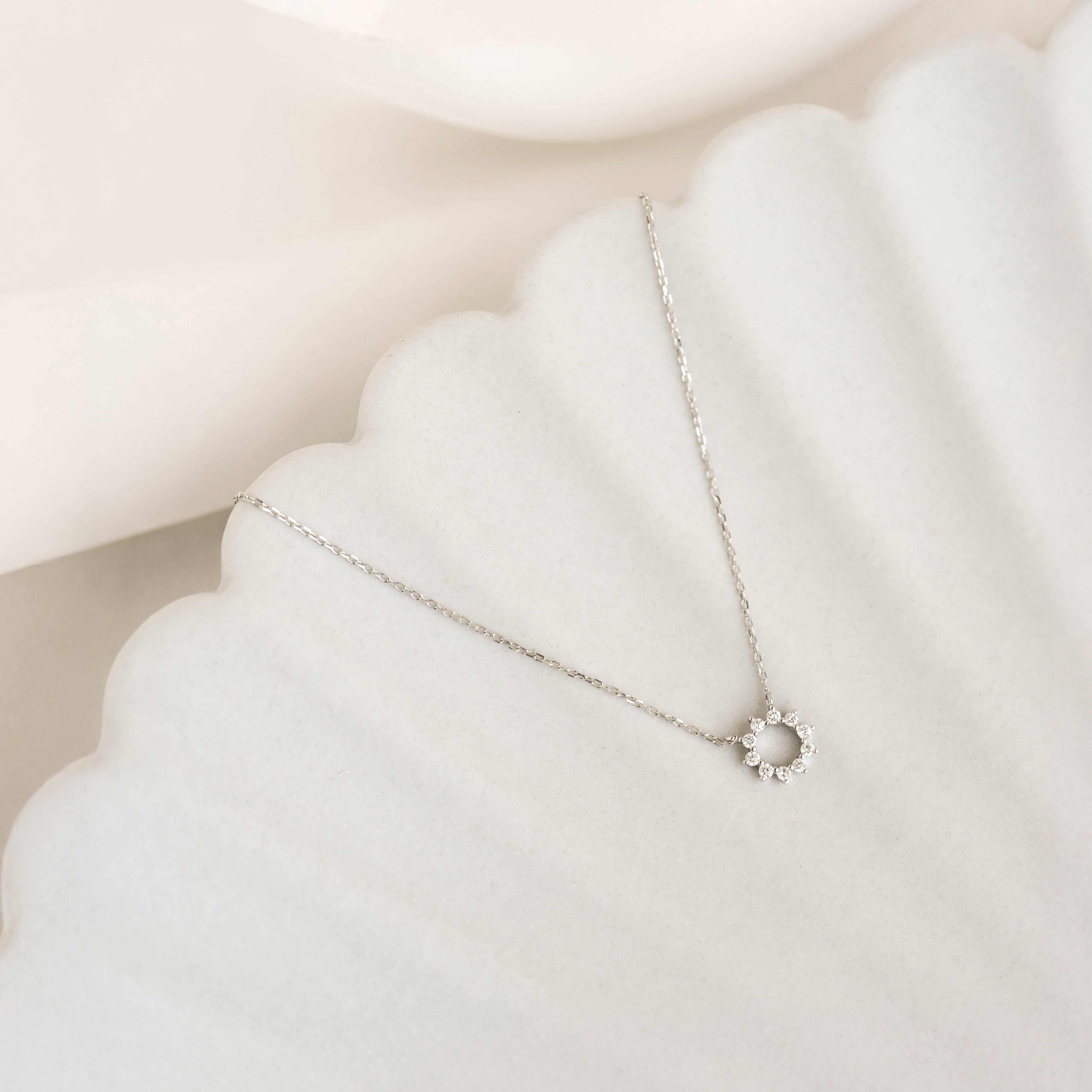14K White Gold Radiant Sun Diamond Necklace
