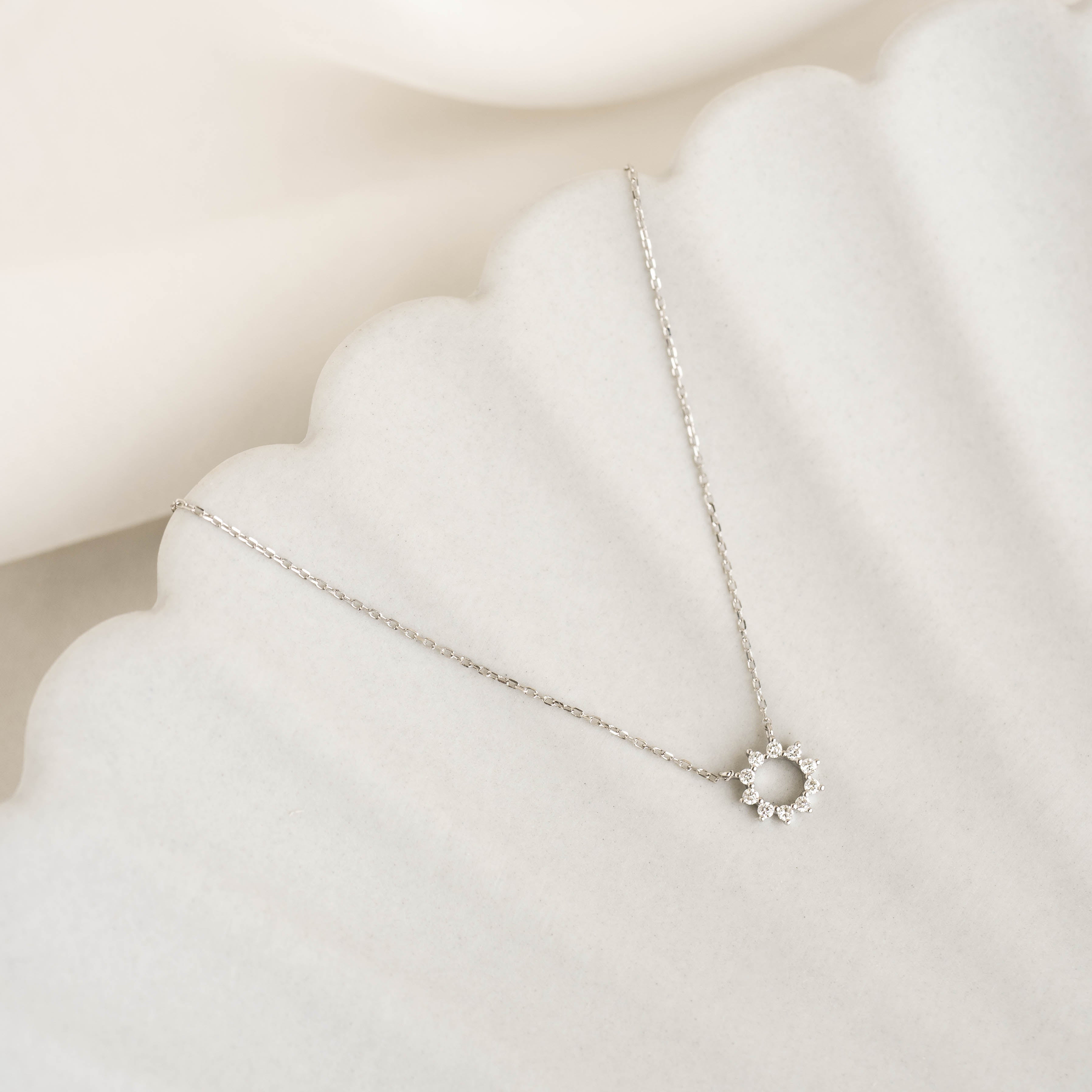 14K White Gold Radiant Sun Diamond Necklace
