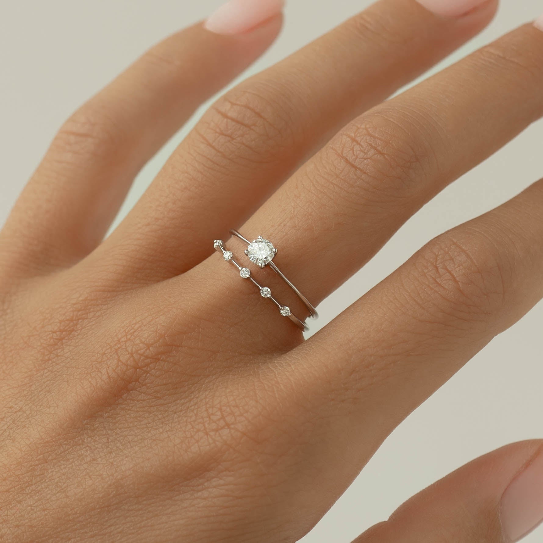 14K White Gold Five-Stone Diamond Band Ring