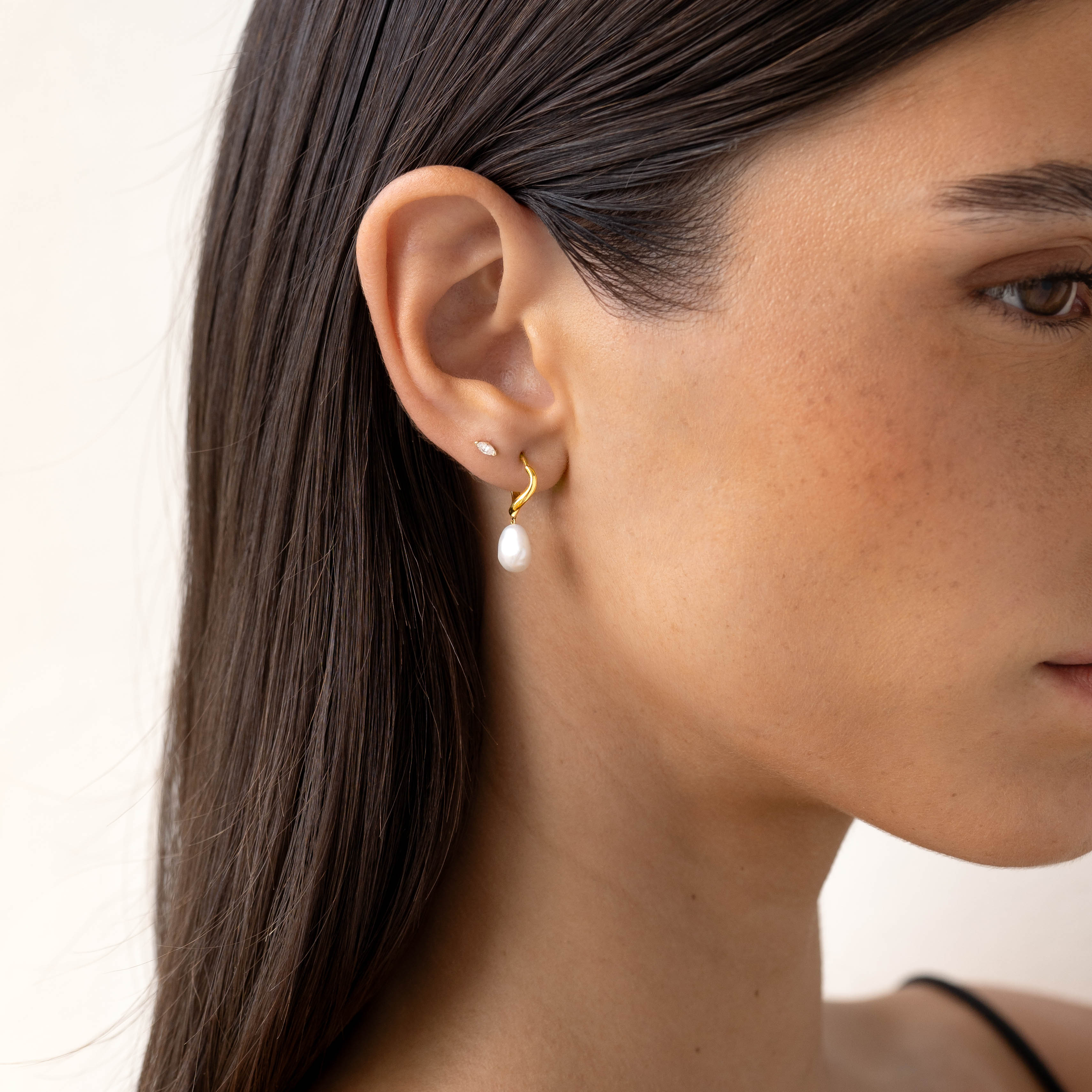 14K Gold Ocean's Whisper Wave Huggie Earrings