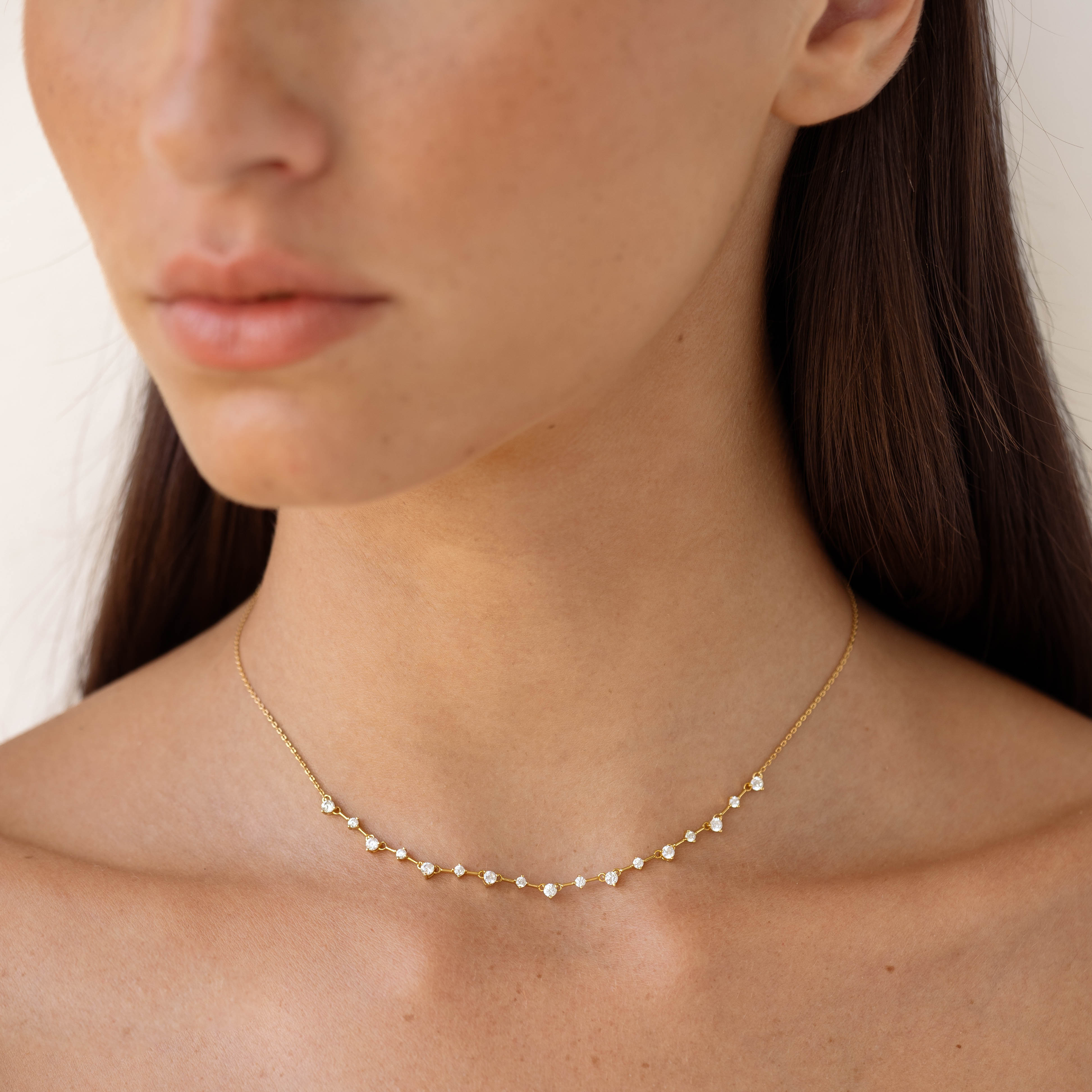 14K Gold Cubic Zirconia Station Necklace