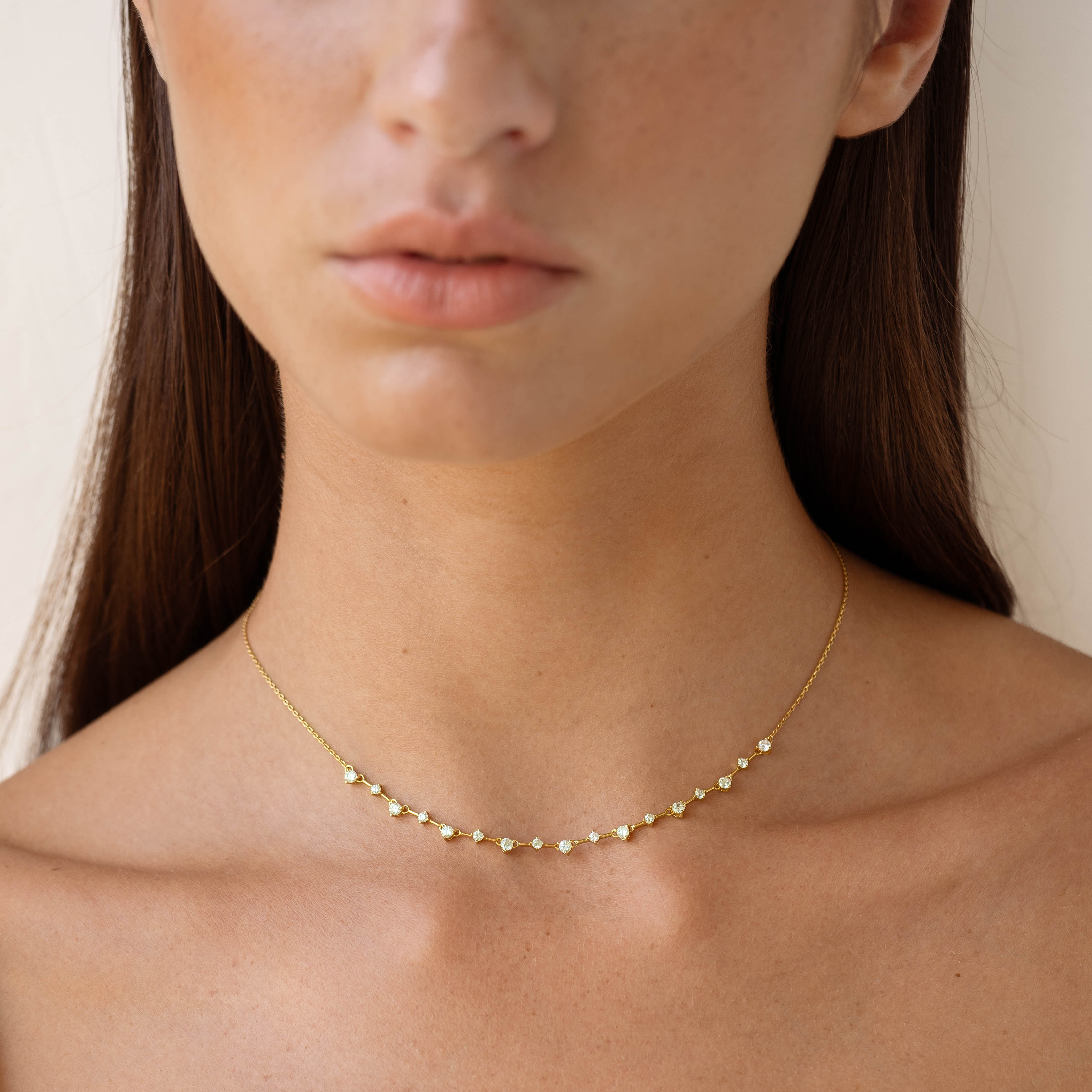 14K Gold Cubic Zirconia Station Necklace