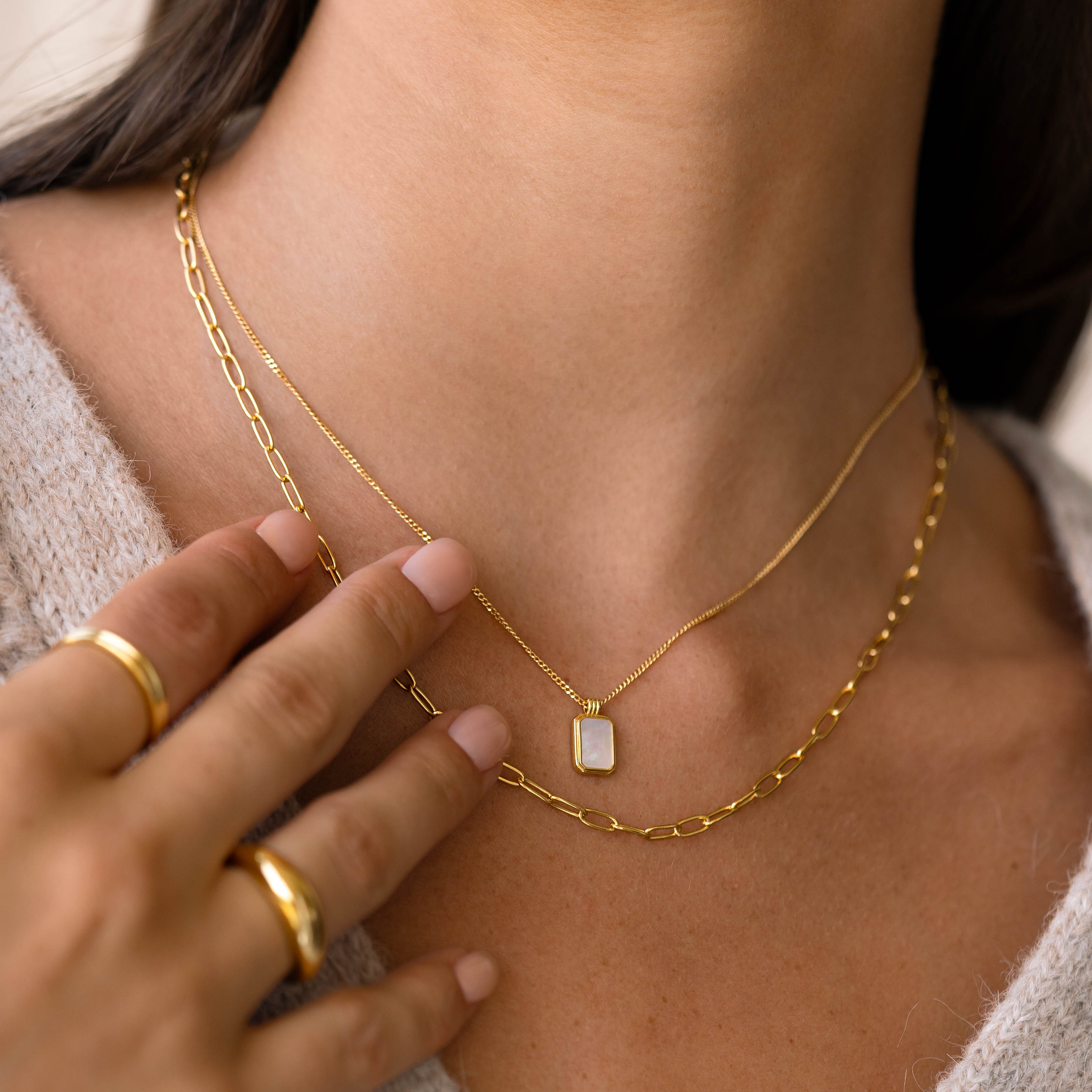 14K Gold Pearlescent Tag Mother-of-Pearl Pendant Necklace