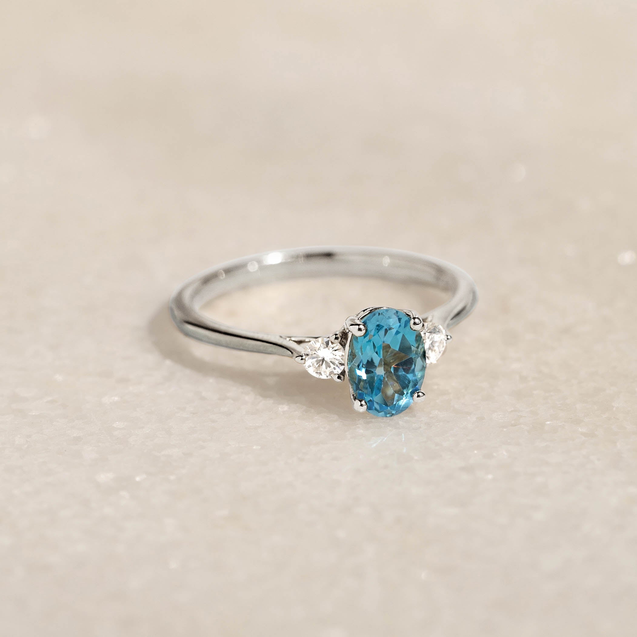 14K White Gold Blue Topaz and Diamond Ring