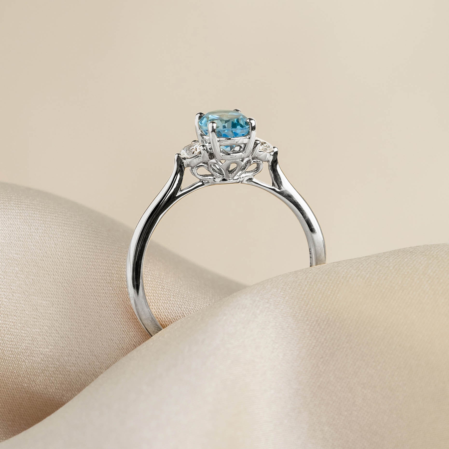 14K White Gold Blue Topaz and Diamond Ring