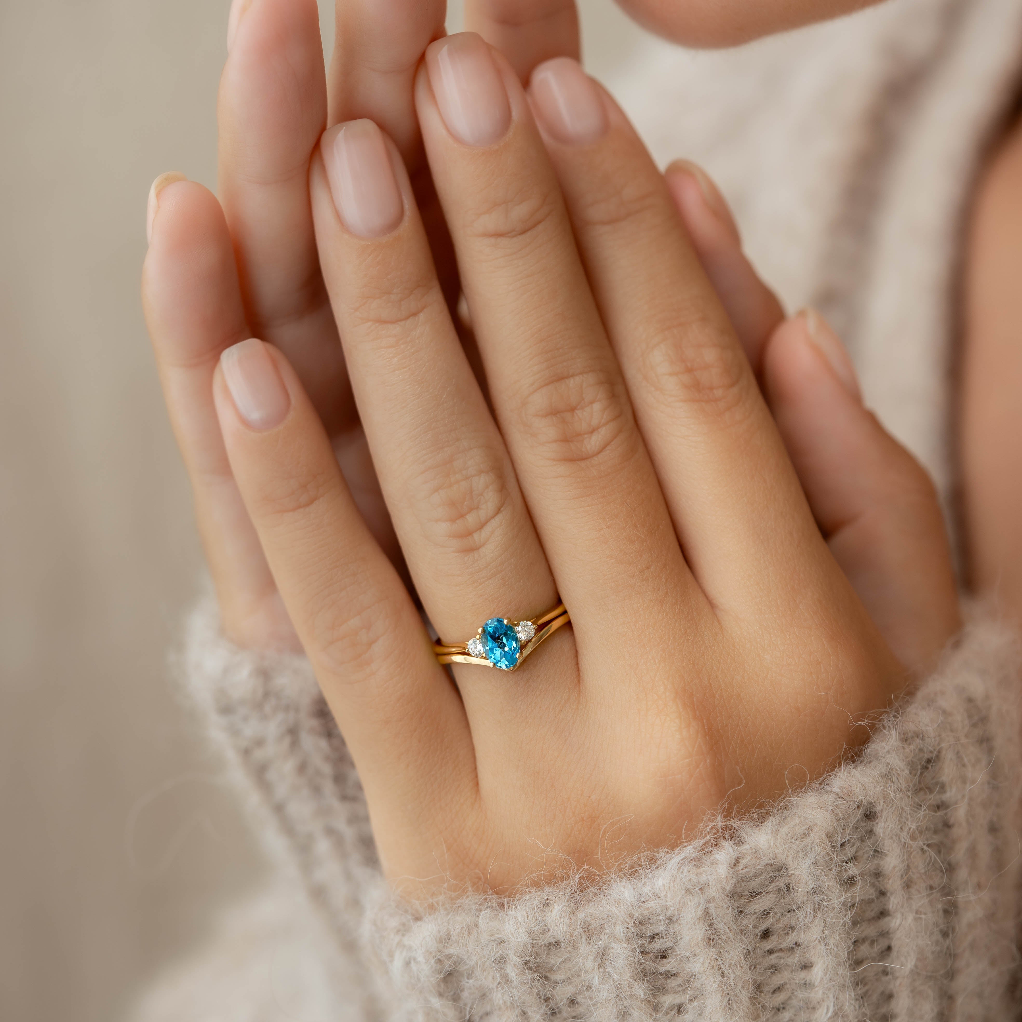 14K White Gold Blue Topaz and Diamond Ring