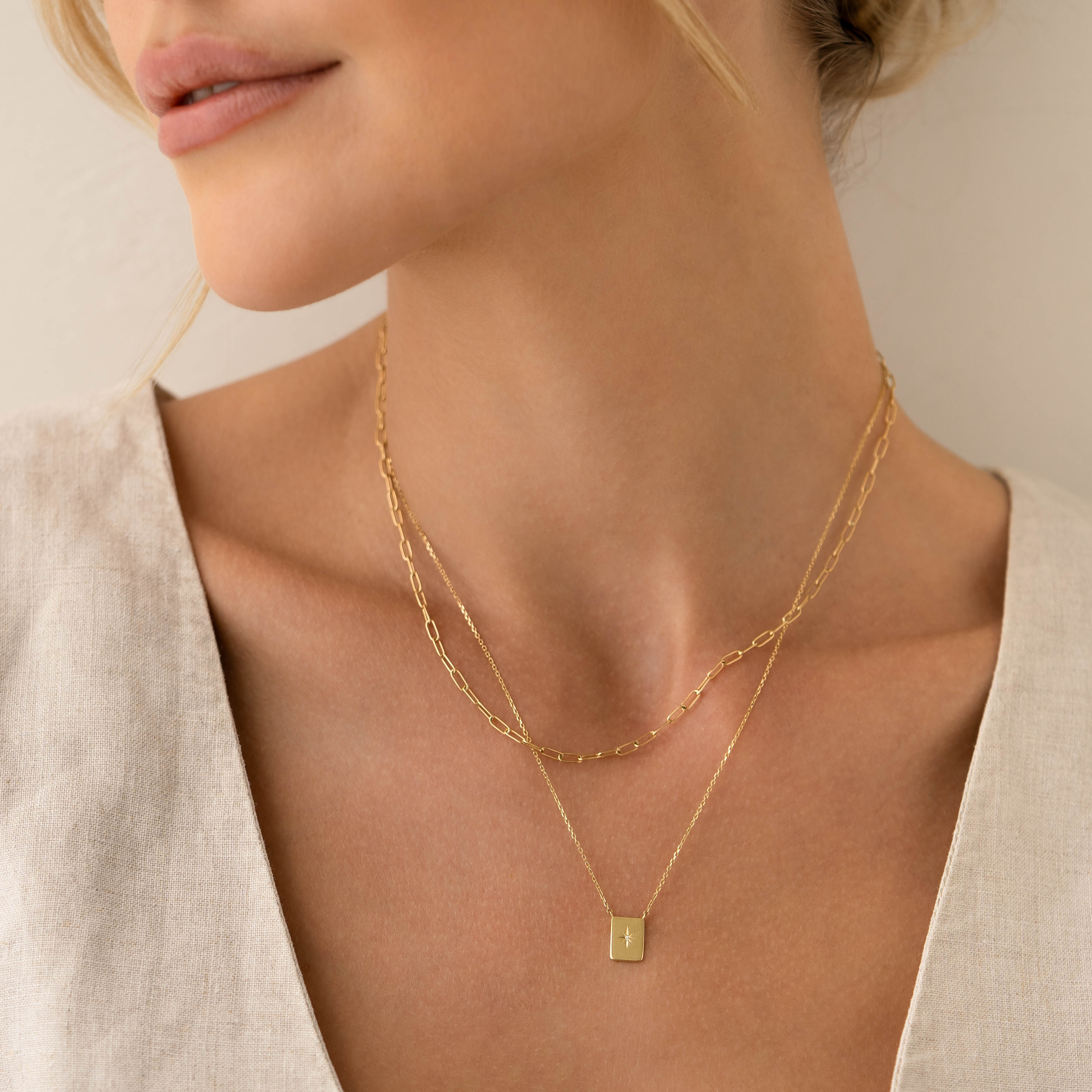 14K Gold Star & Diamond Tag Pendant Necklace