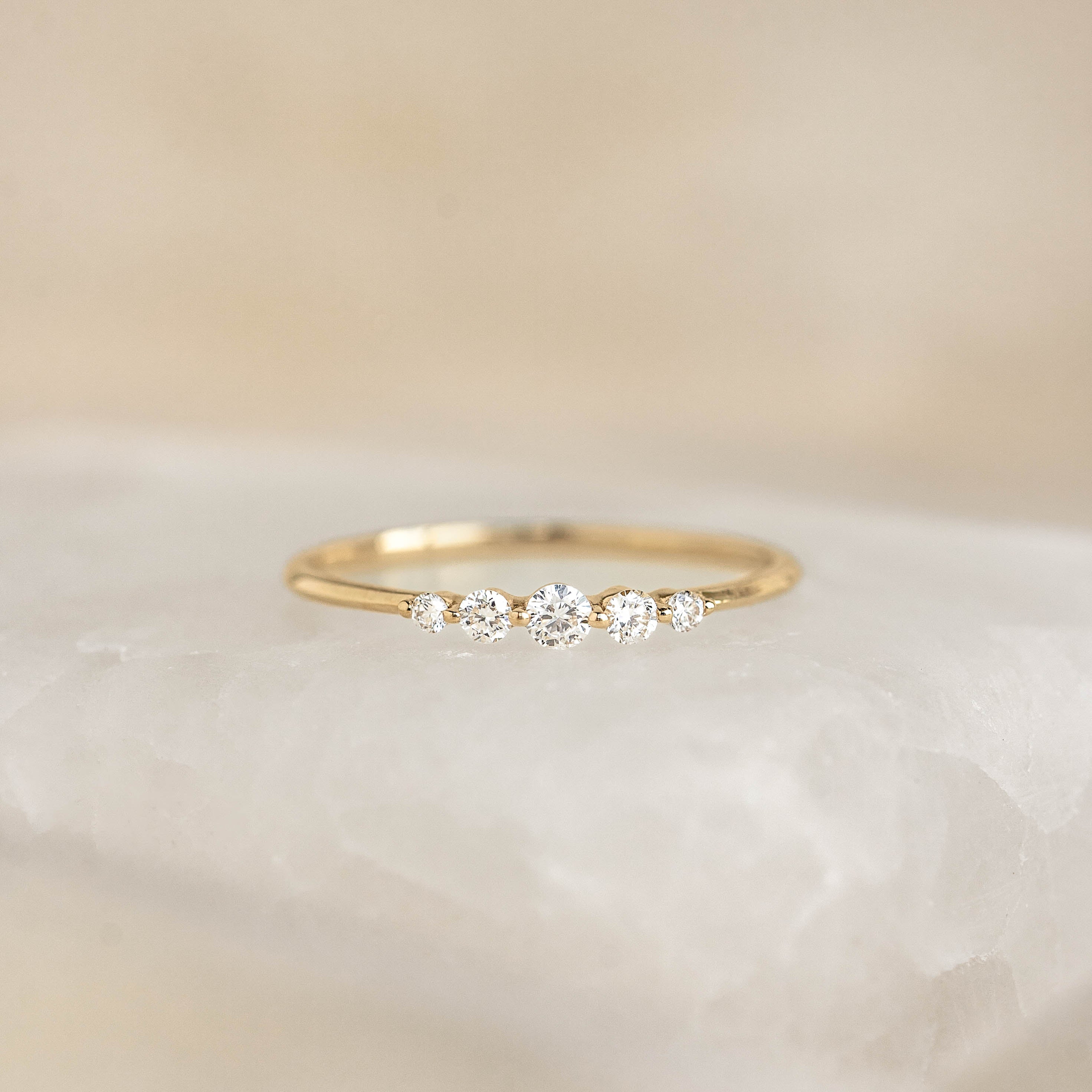 14K Yellow Gold Graduated Diamond Band Ring with 5 Brilliant Stones