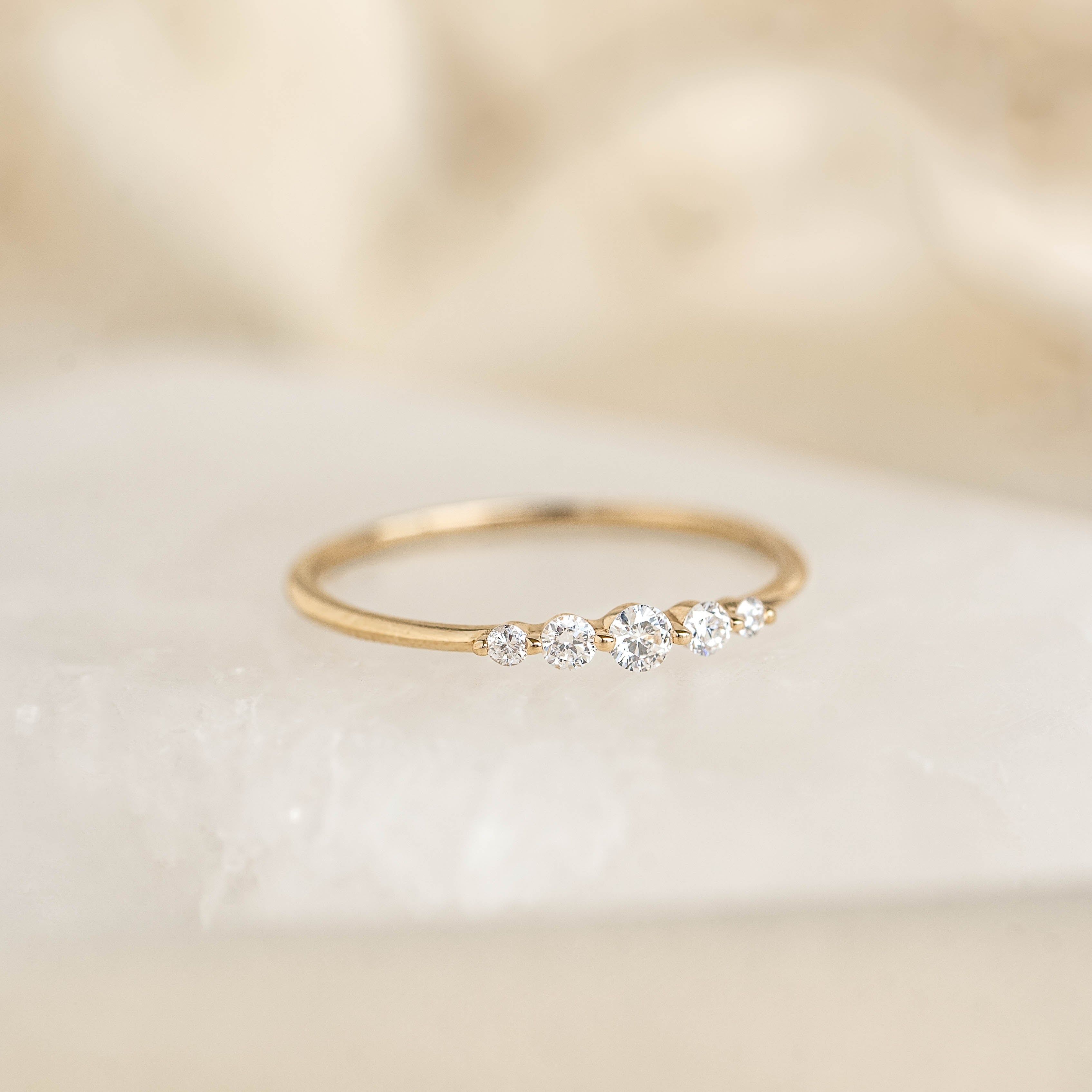 14K Yellow Gold Graduated Diamond Band Ring with 5 Brilliant Stones