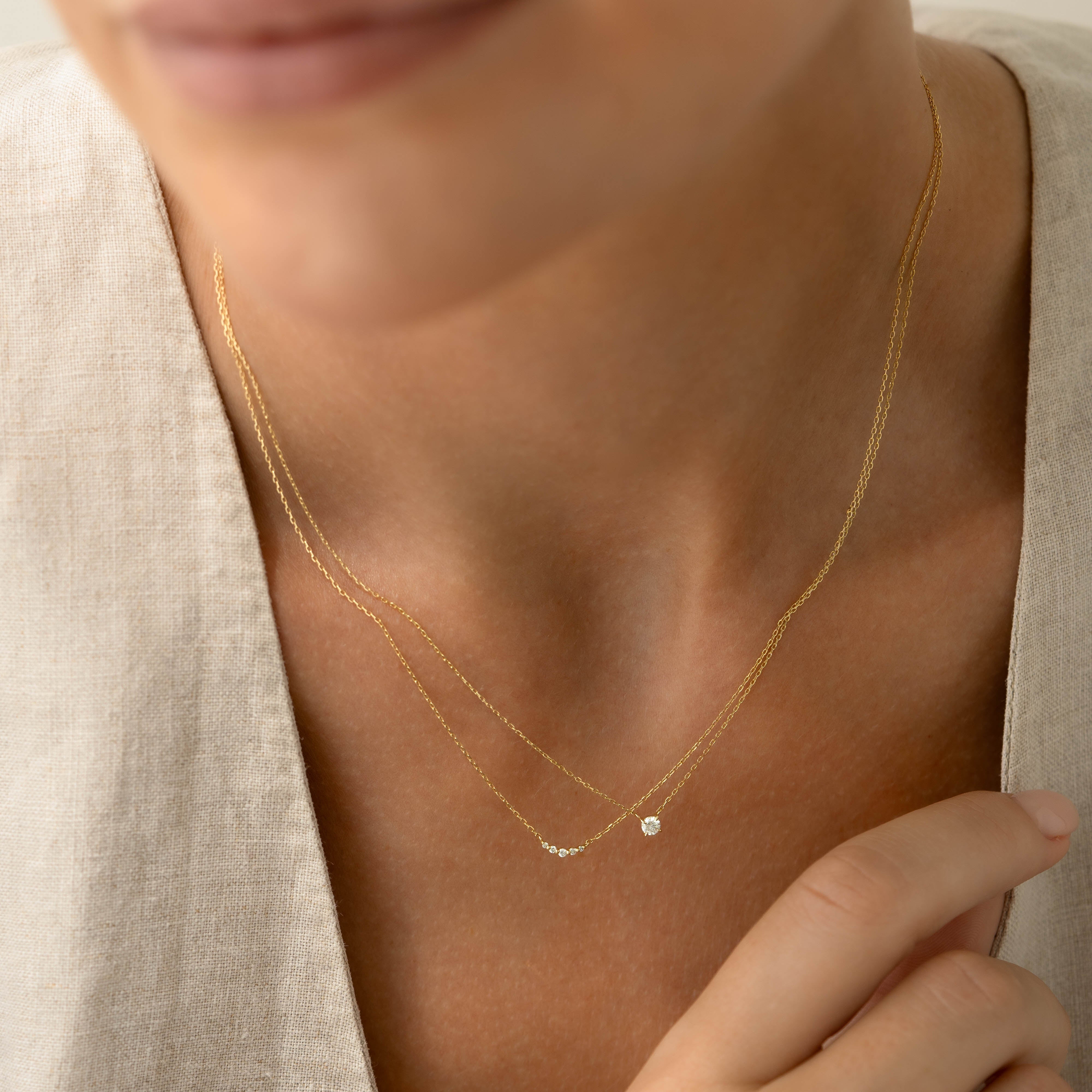 14K Gold Aerial Sparkle Floating Diamond Necklace