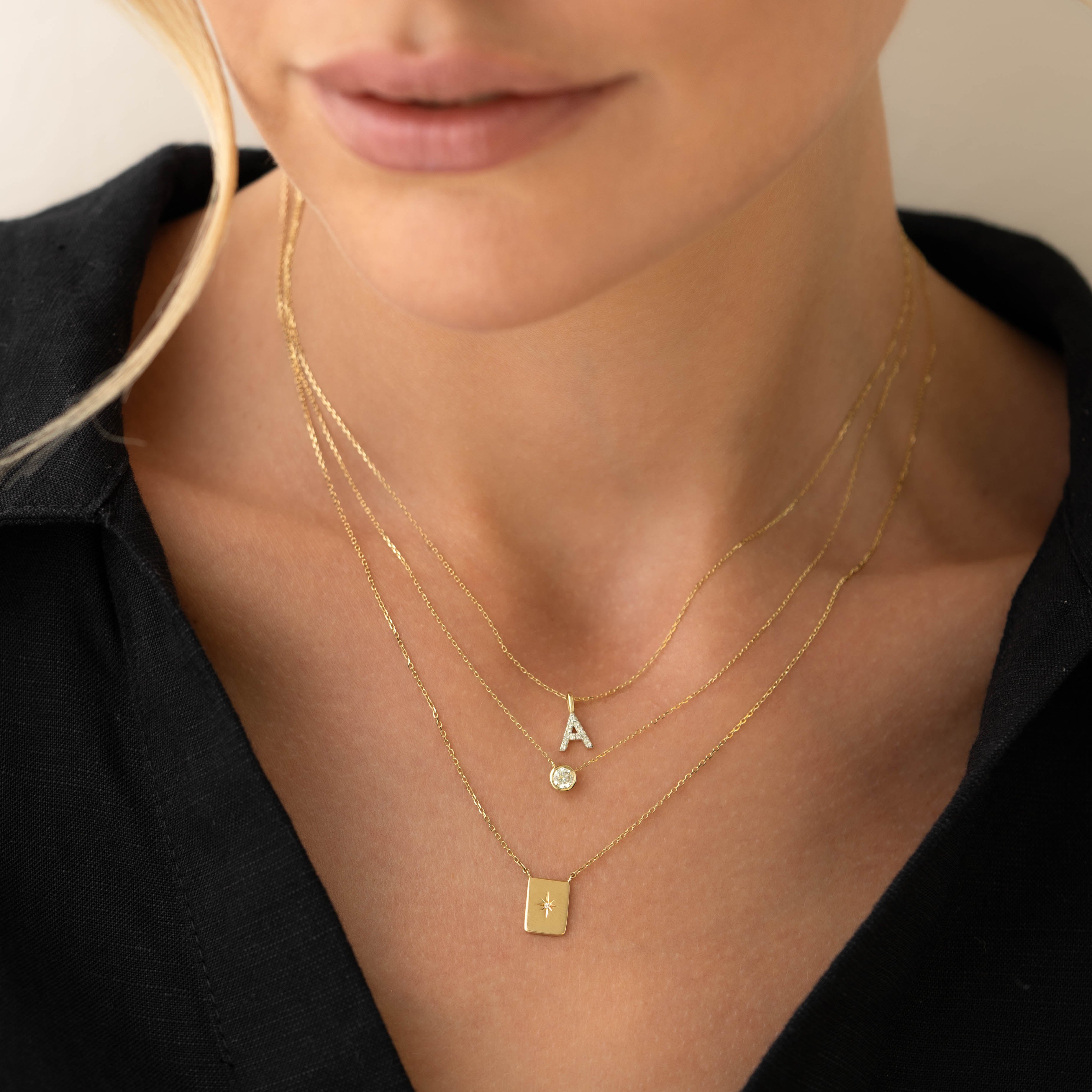 14K Gold Star & Diamond Tag Pendant Necklace