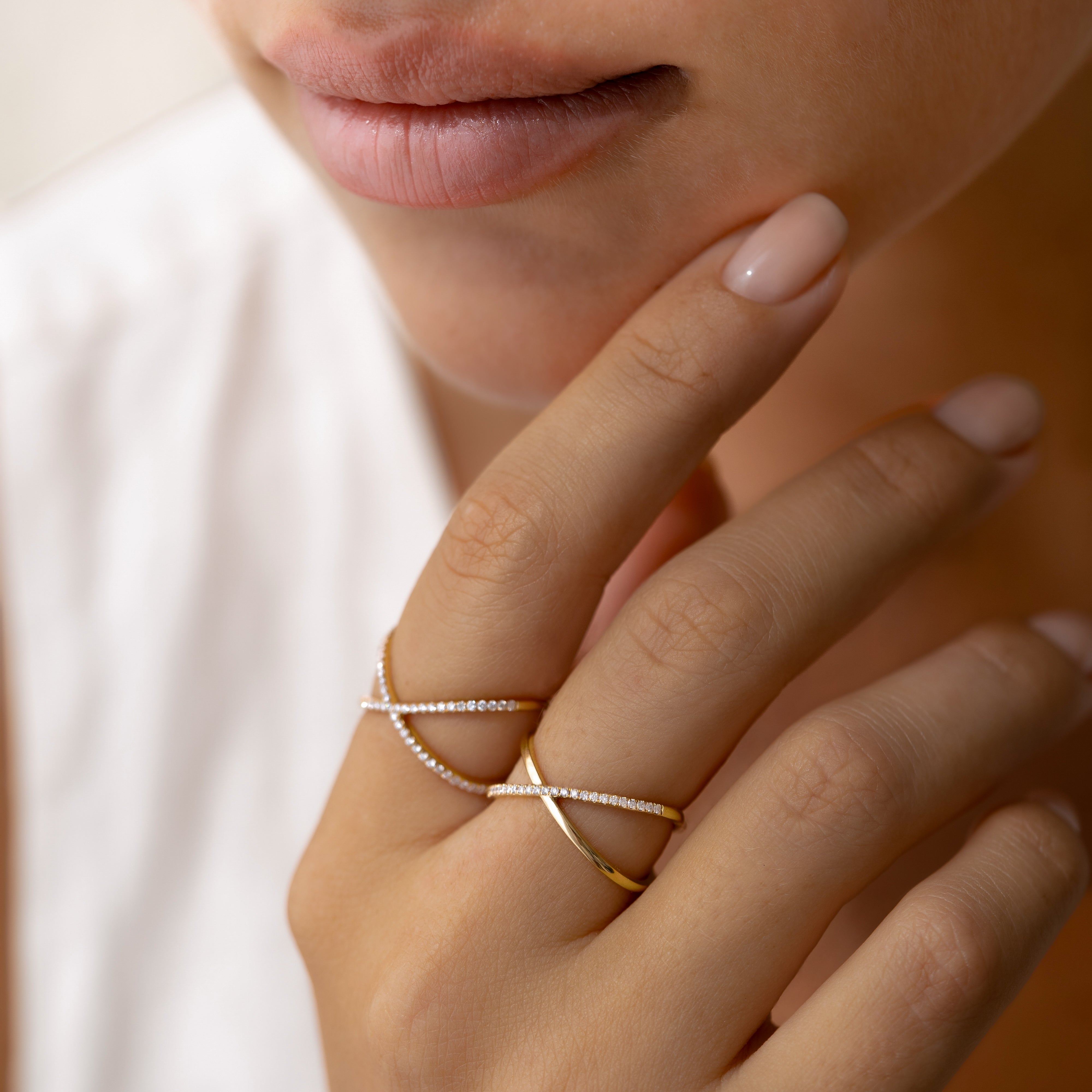 14K Gold Criss-Cross Half Eternity Diamond Ring