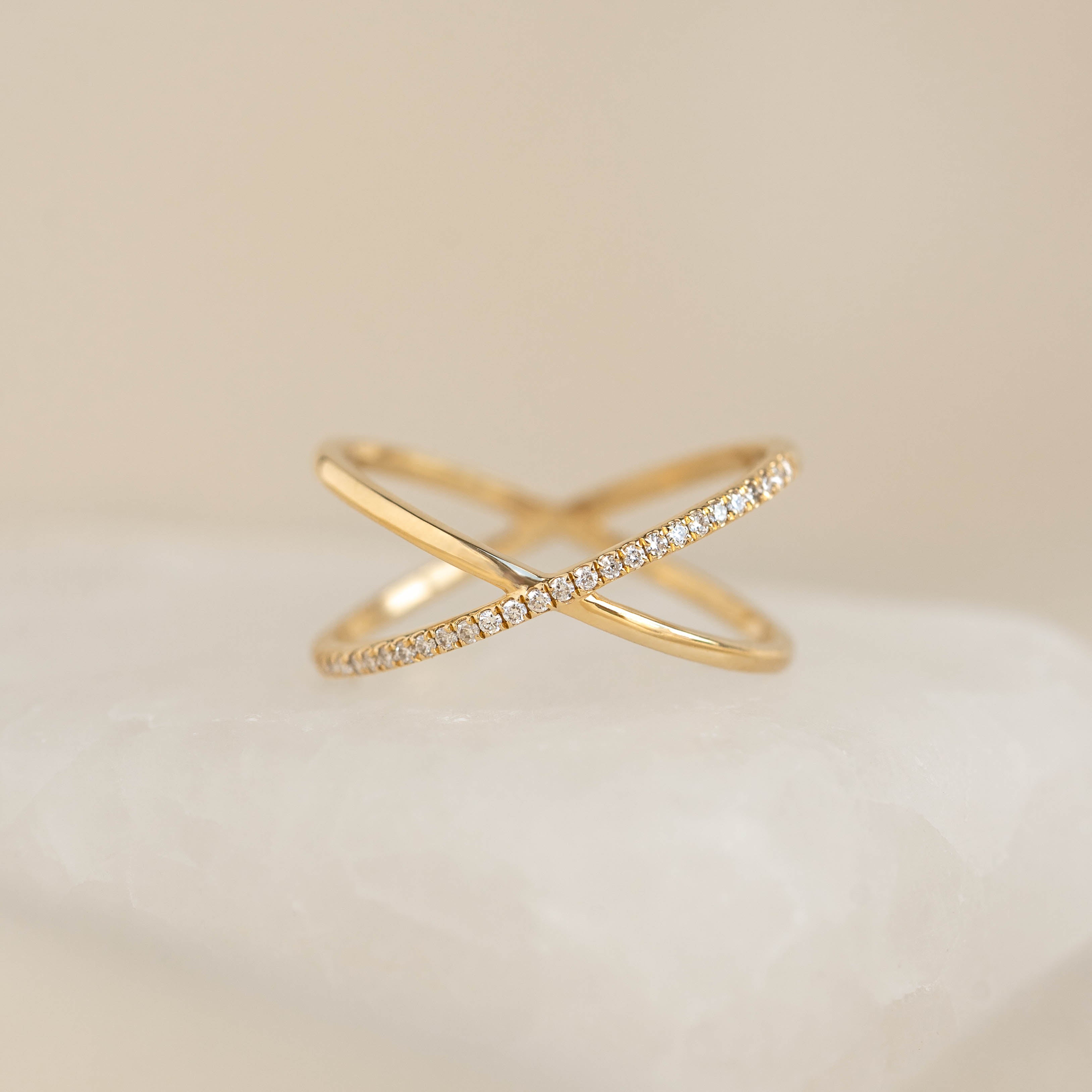 14K Gold Criss-Cross Half Eternity Diamond Ring