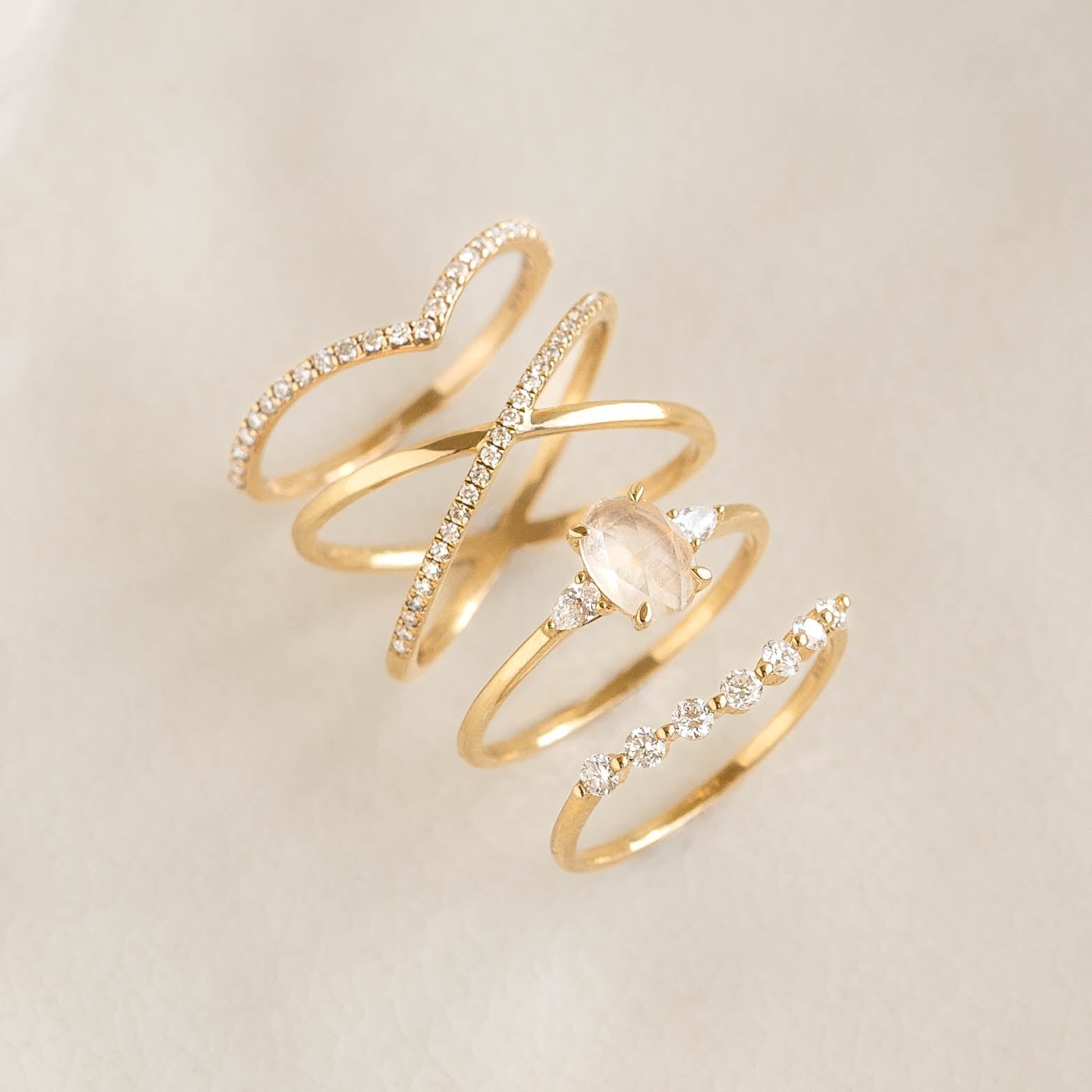 14K Gold Criss-Cross Half Eternity Diamond Ring