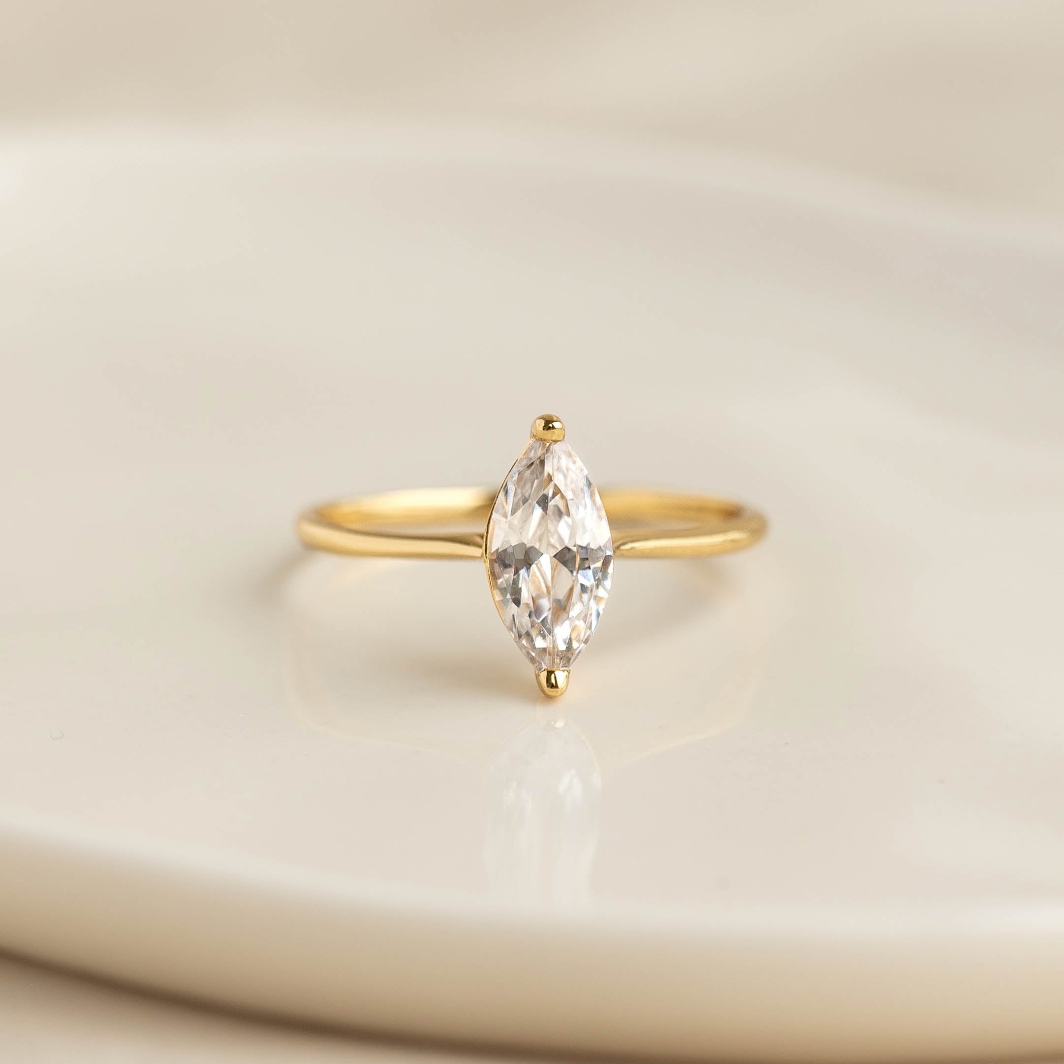 14K Gold Marquise Cubic Zirconia Statement Ring